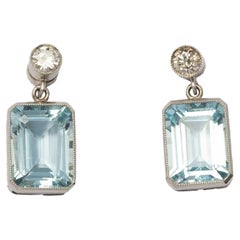Vintage acquamarine and diamond earrings