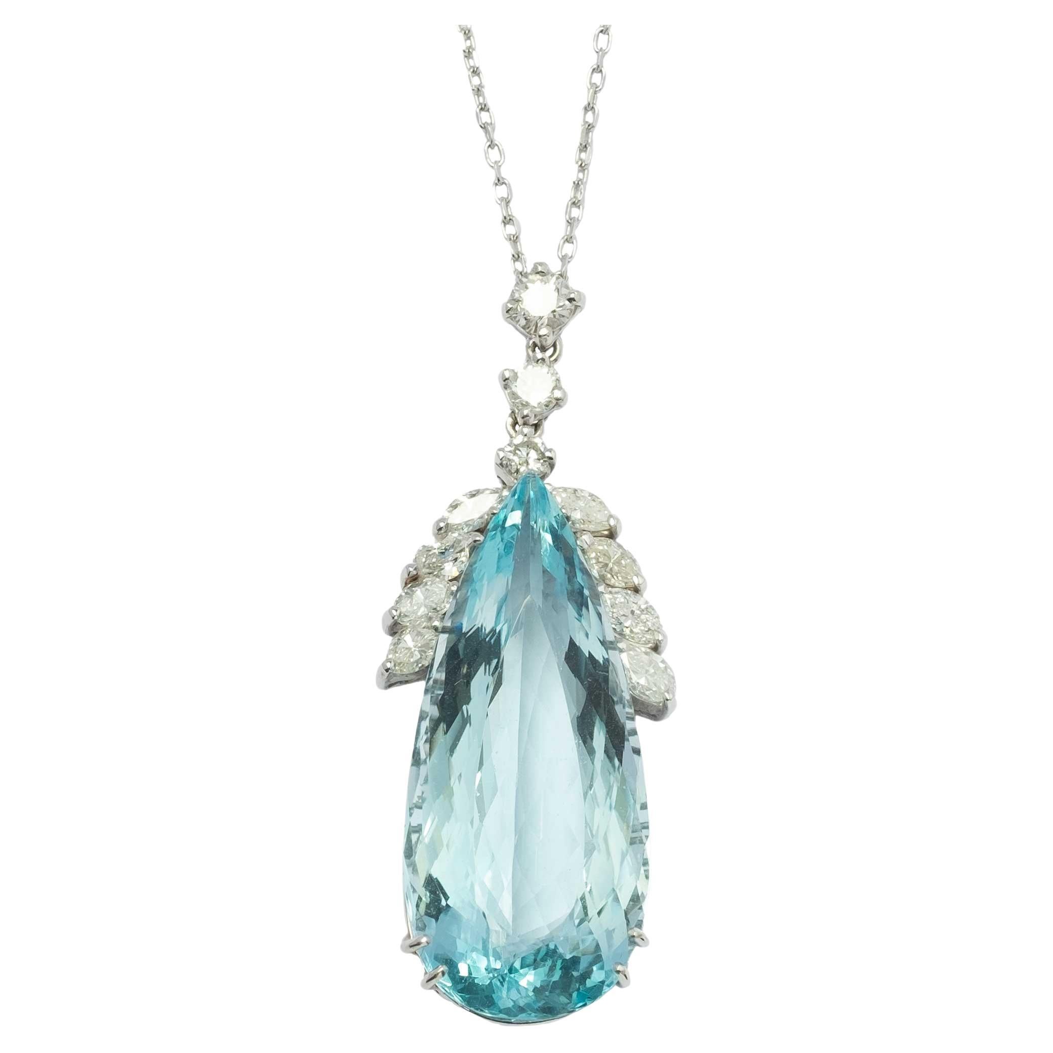 Collana a goccia con acquamarina e diamanti vintage