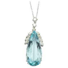 Vintage acquamarine and diamonds drop necklace