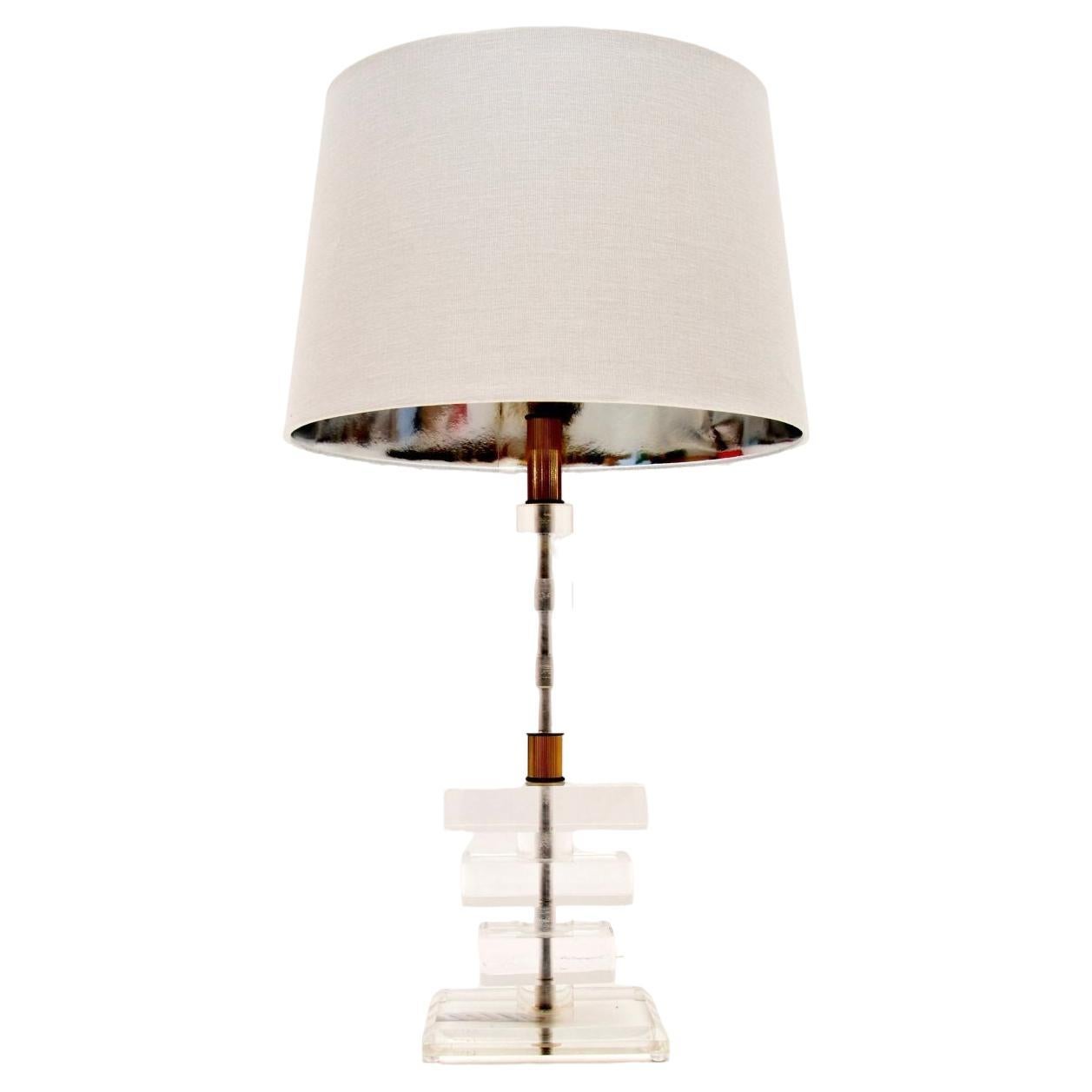 Vintage Acrylic and Brass Table Lamp For Sale