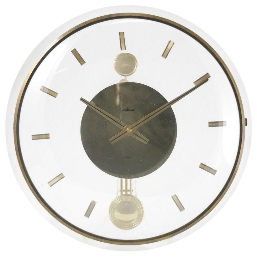Vintage Acrylic and Brass Wall Clock, 1960s at 1stDibs