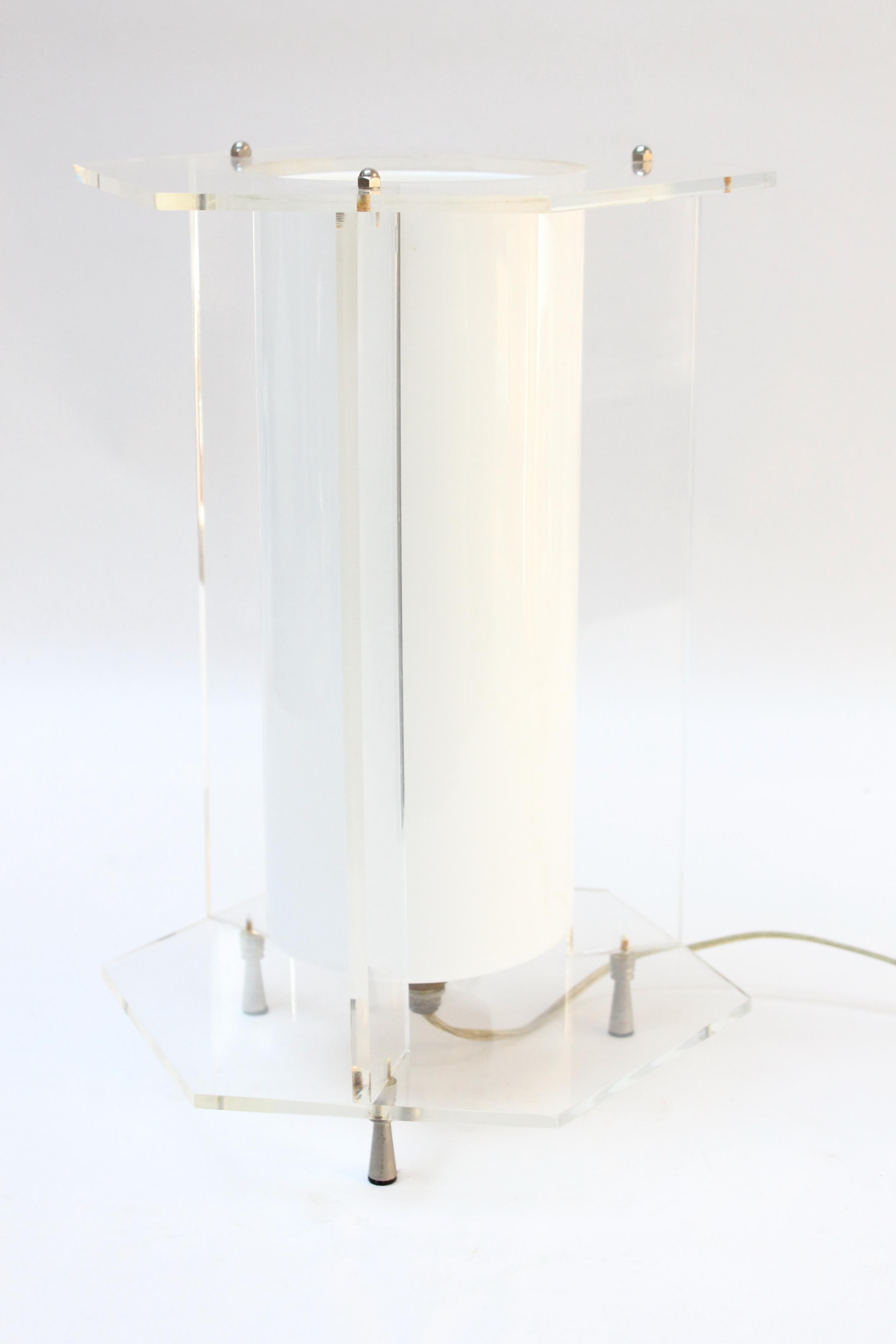 American Vintage Acrylic and Cased Glass Hexagonal Table Lamp For Sale