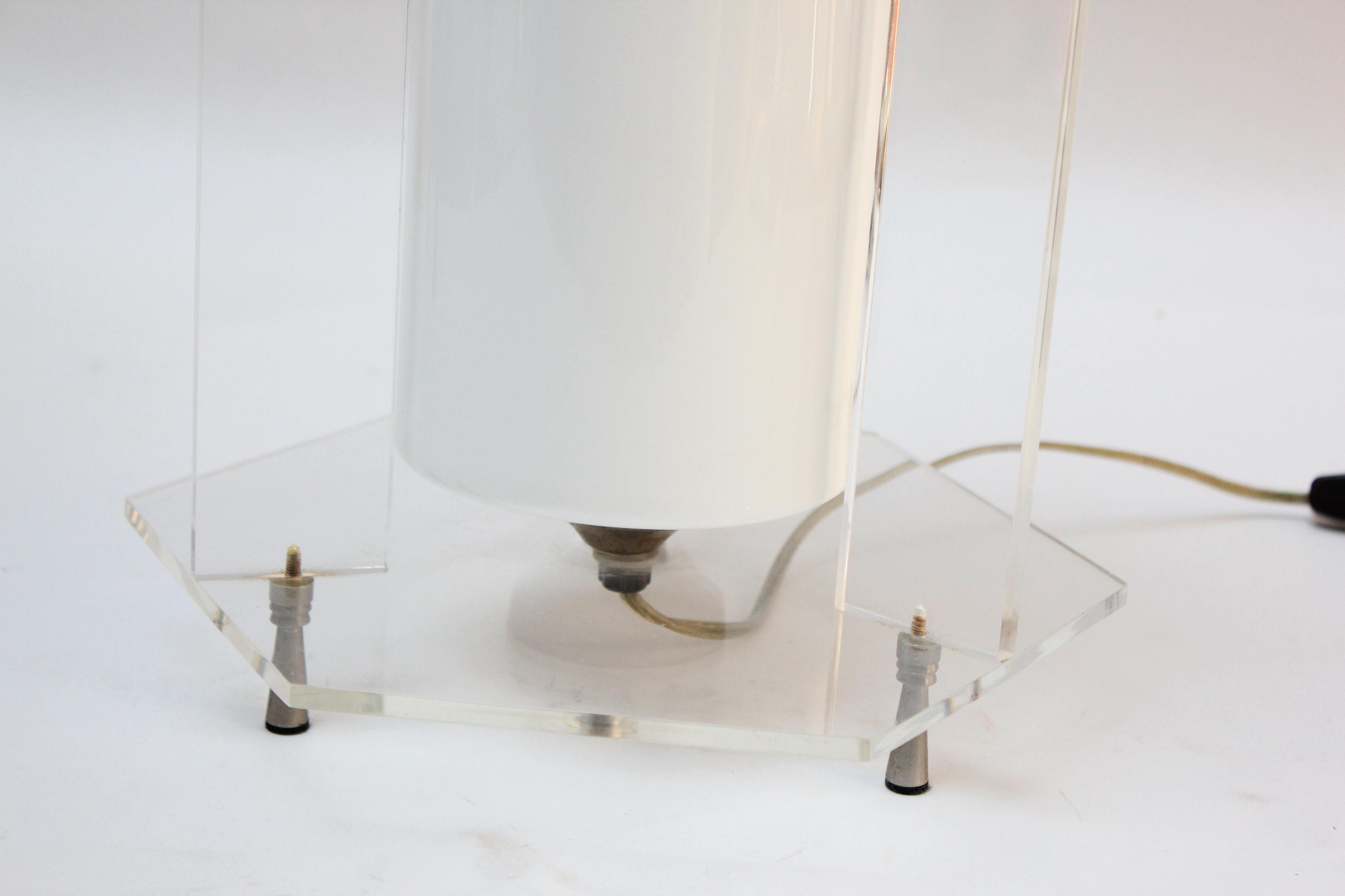 Vintage Acrylic and Cased Glass Hexagonal Table Lamp For Sale 2
