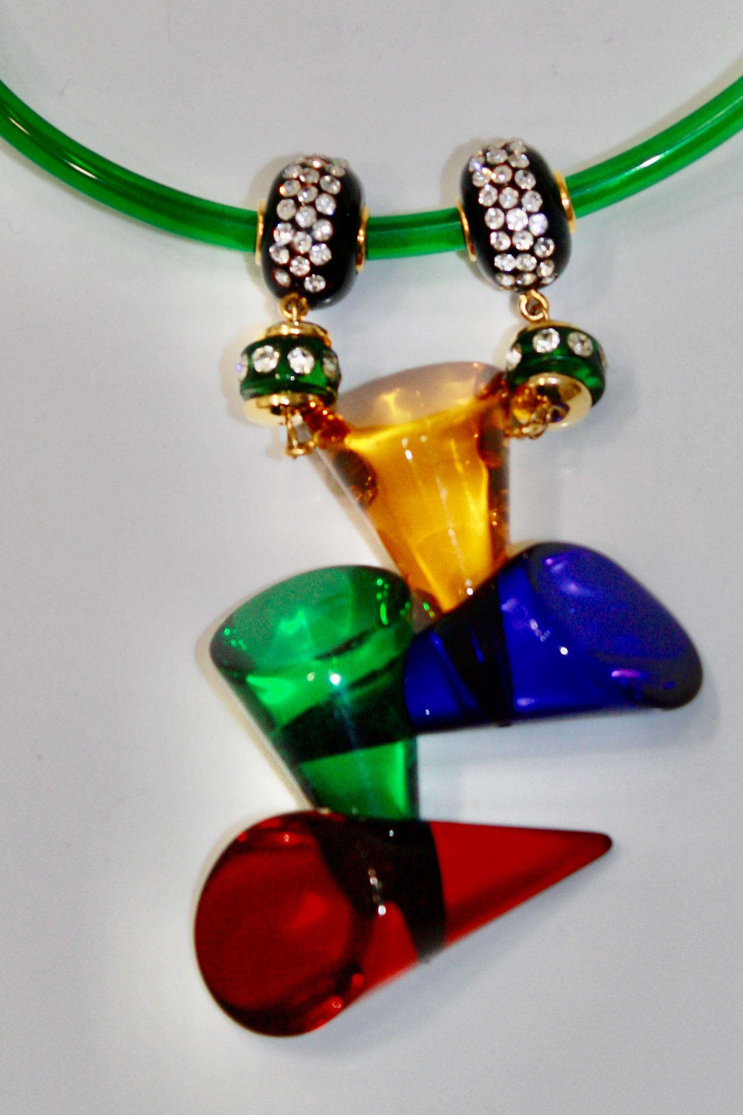 Modern Vintage Acrylic and Crystal Double Drop Choker