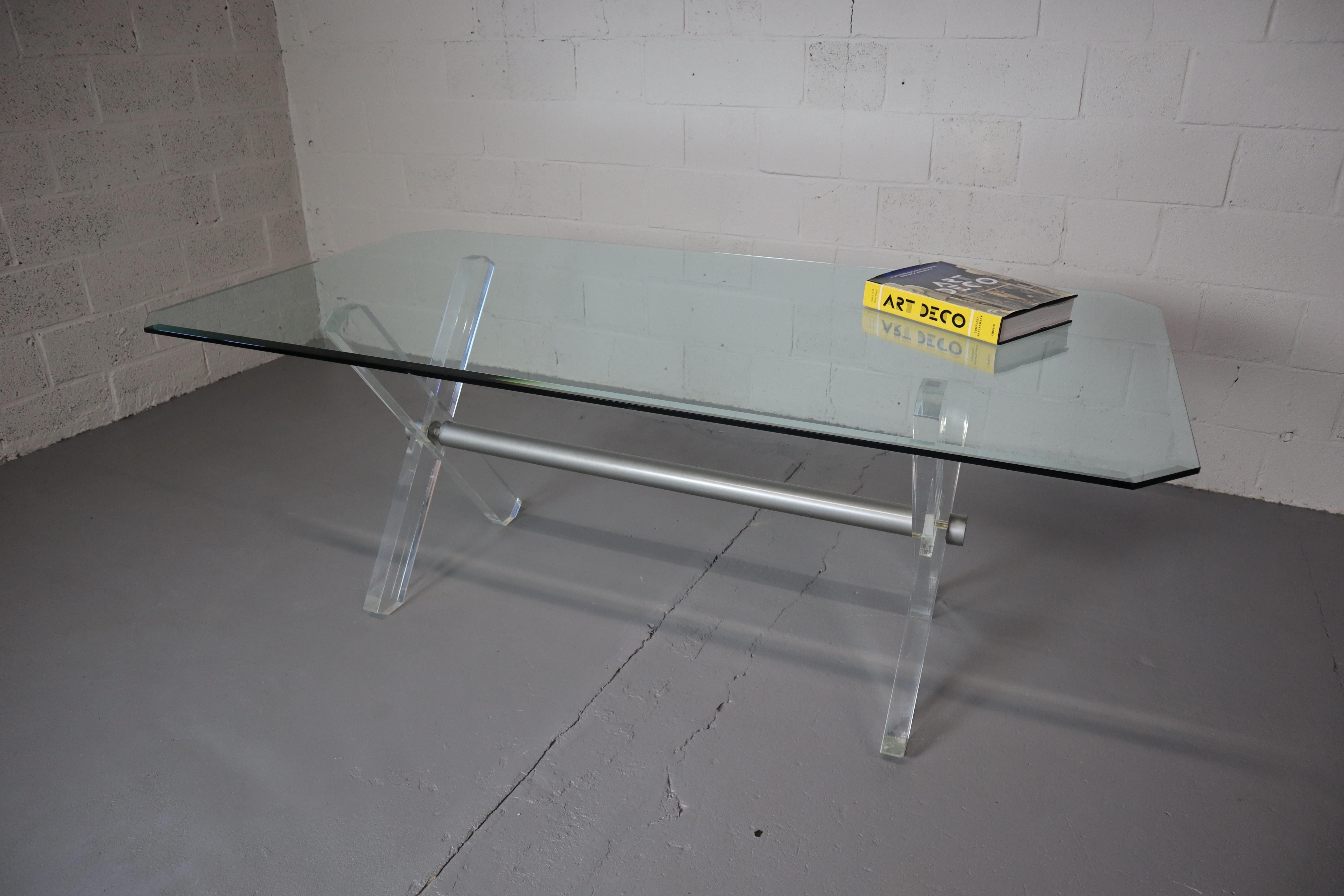 Vintage Acrylic and Glass Dining Table For Sale 4