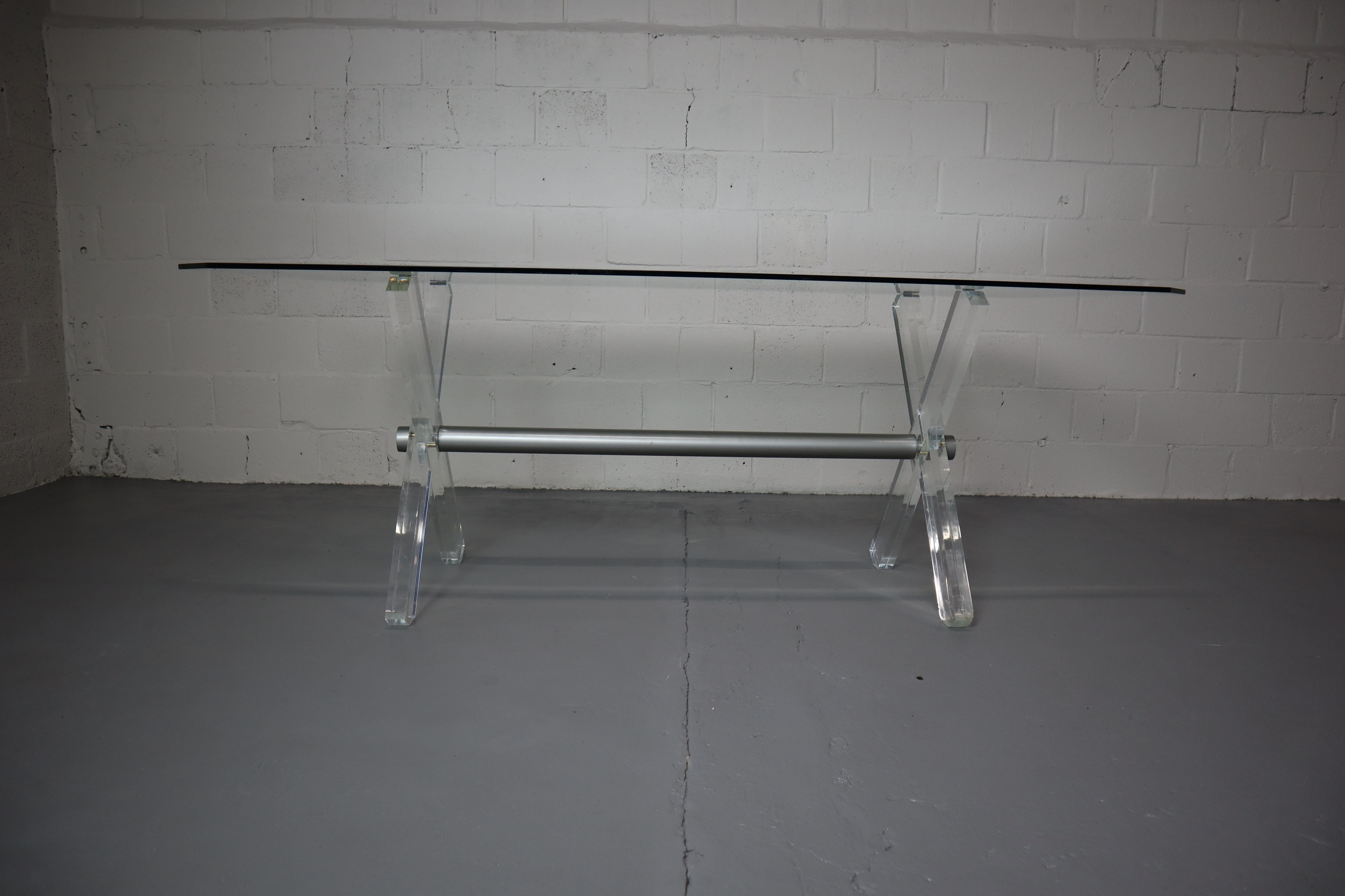 Modern Vintage Acrylic and Glass Dining Table For Sale