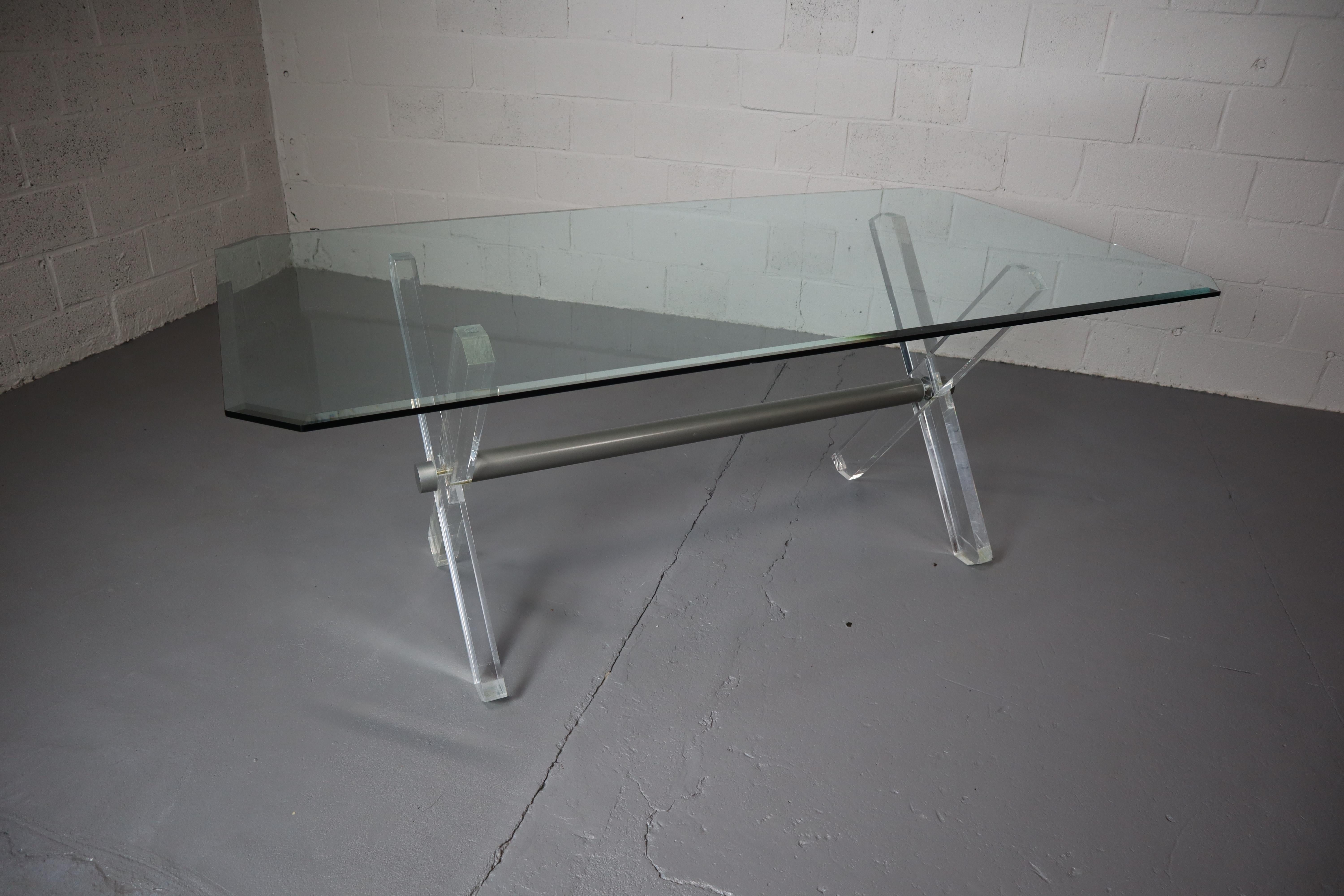 Vintage Acrylic and Glass Dining Table For Sale 1