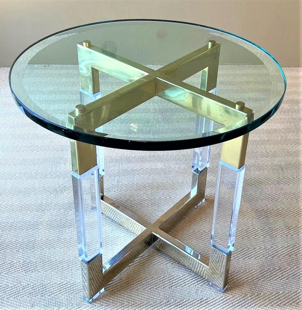 Vintage Acrylic Brass Nickle Side Table with a Glass Top by Charles Hollis Jones 3