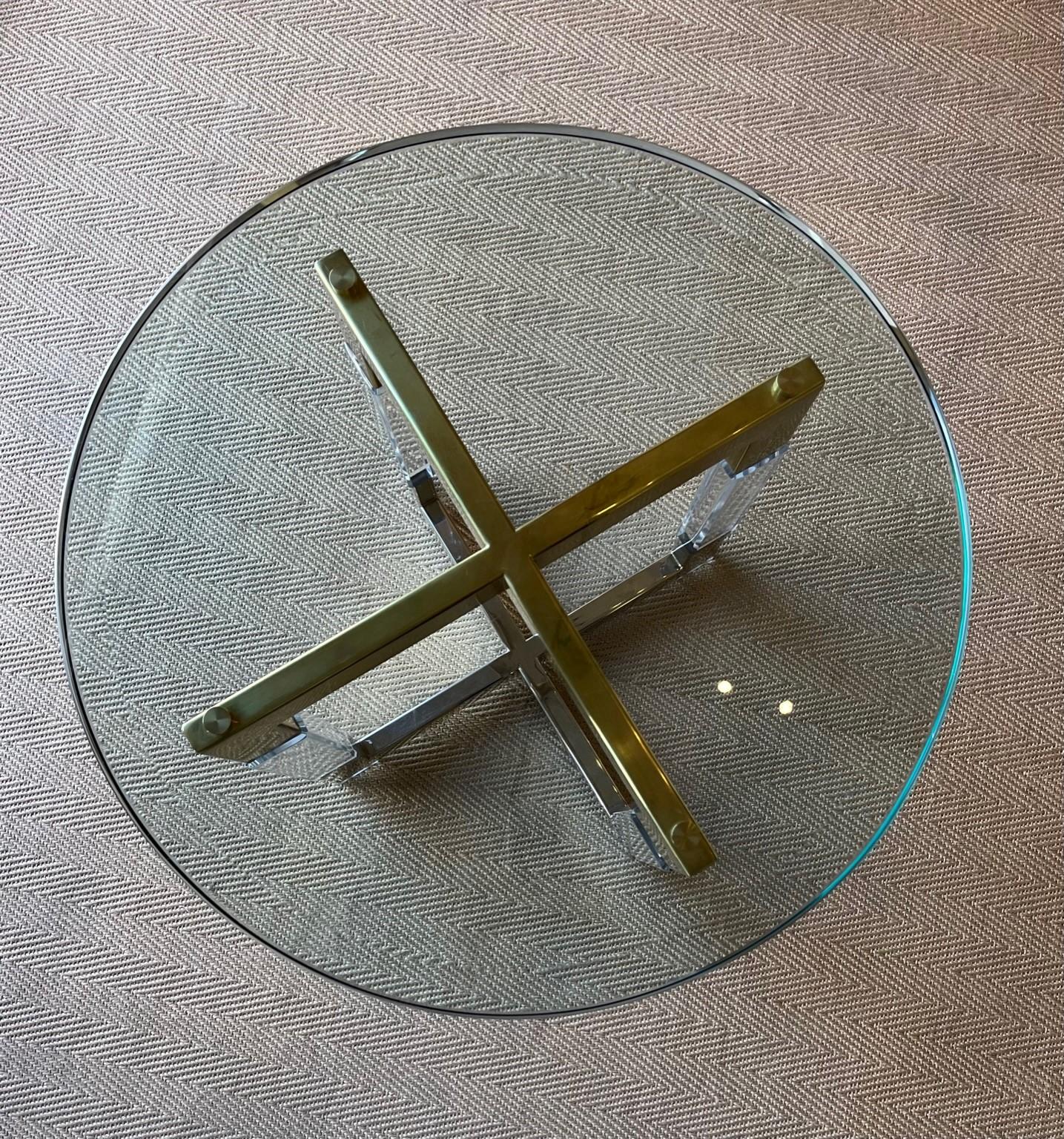 Vintage Acrylic Brass Nickle Side Table with a Glass Top by Charles Hollis Jones 4