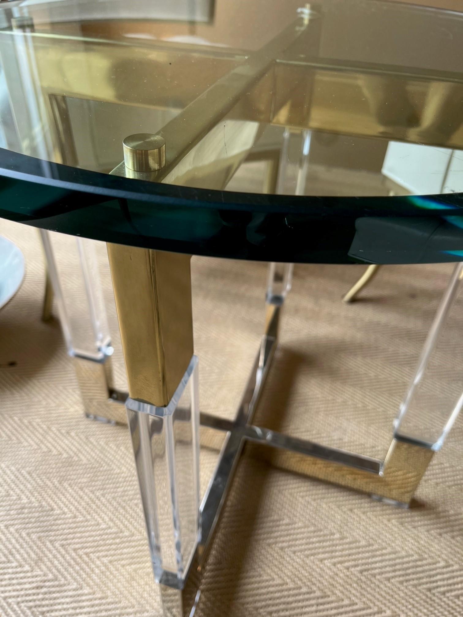 American Vintage Acrylic Brass Nickle Side Table with a Glass Top by Charles Hollis Jones