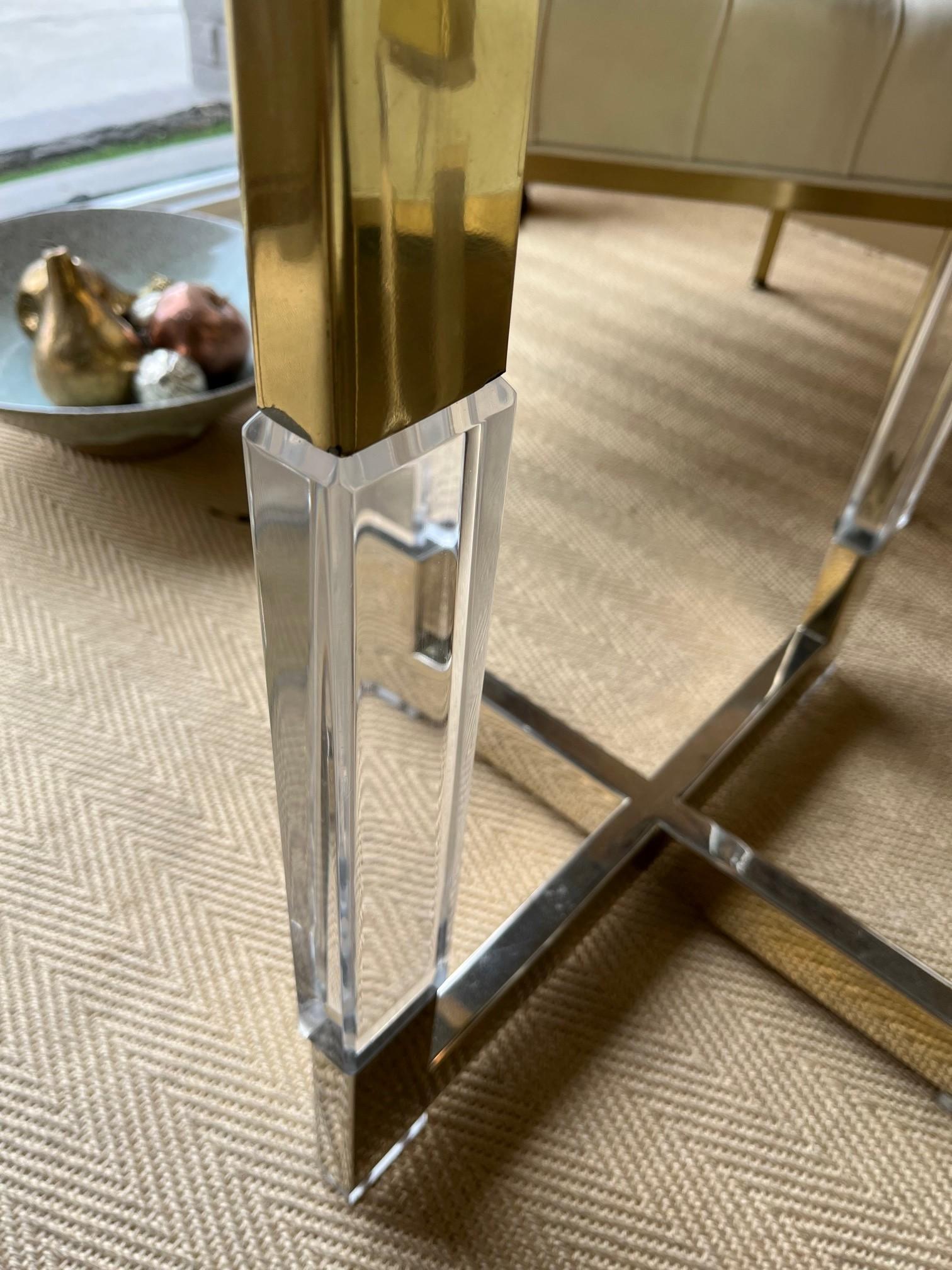 Vintage Acrylic Brass Nickle Side Table with a Glass Top by Charles Hollis Jones 1