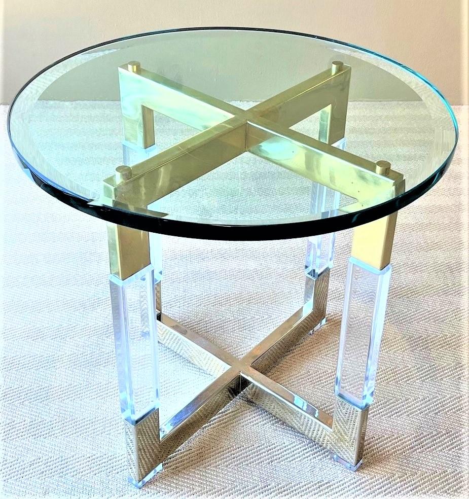 Vintage Acrylic Brass Nickle Side Table with a Glass Top by Charles Hollis Jones 2
