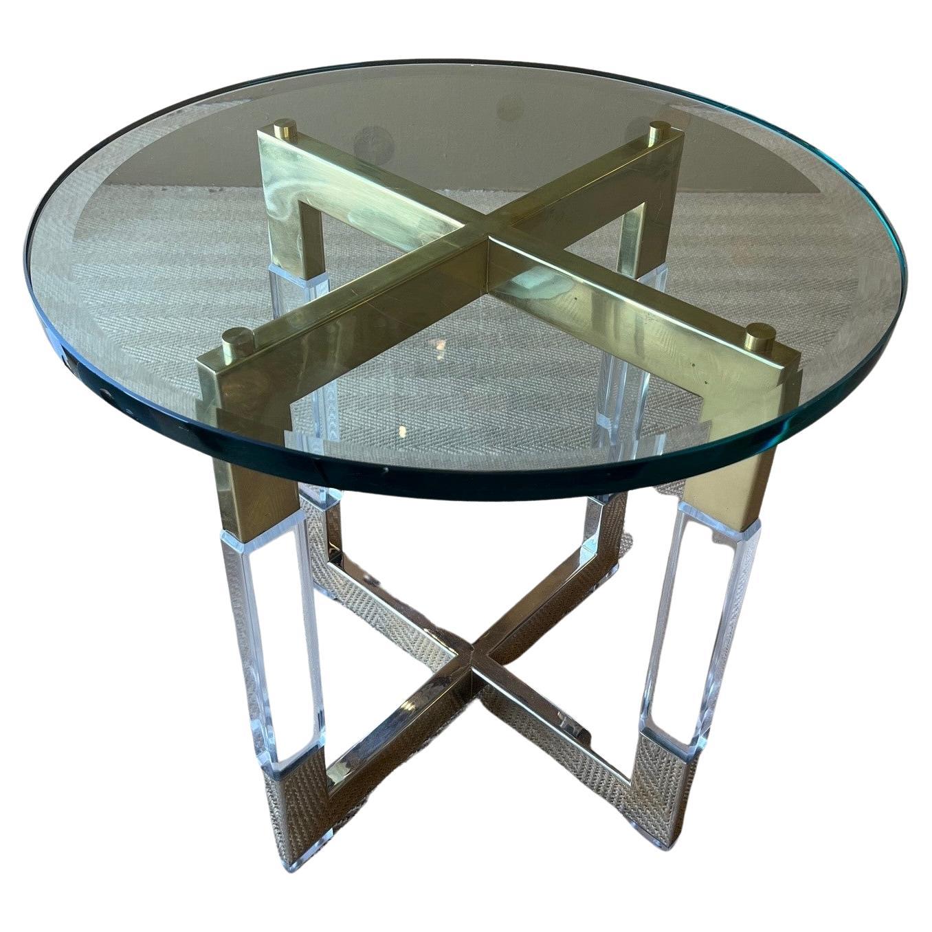 Vintage Acrylic Brass Nickle Side Table with a Glass Top by Charles Hollis Jones