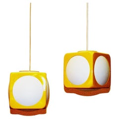 Vintage acrylic cube pendant pair by Schiöler for IKEA 1970s Sweden