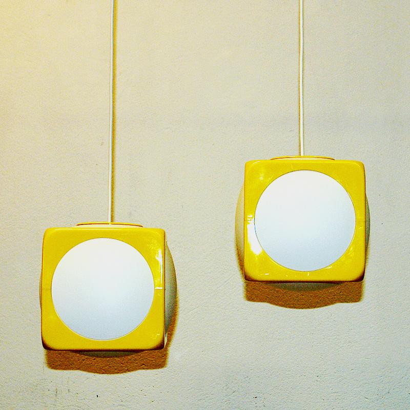 Swedish Vintage acrylic cube pendant pair by Schiöler for IKEA 1970s Sweden