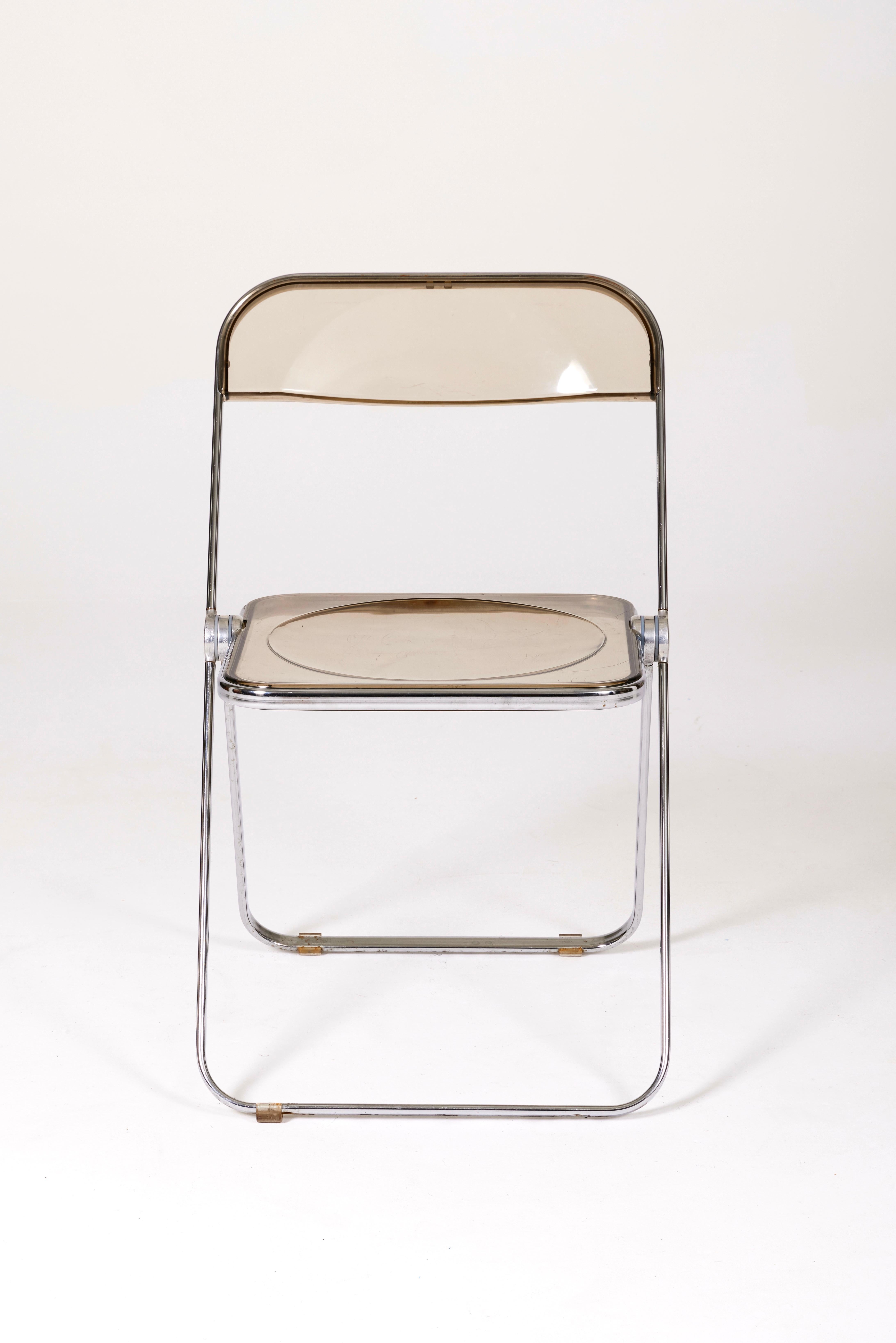 Vintage Acrylic Glass and Chromed Metal Folding Chair, 1970s In Good Condition In PARIS, FR