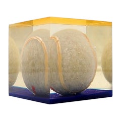Vintage Acrylic Lucite Paperweight Encased tennis ball