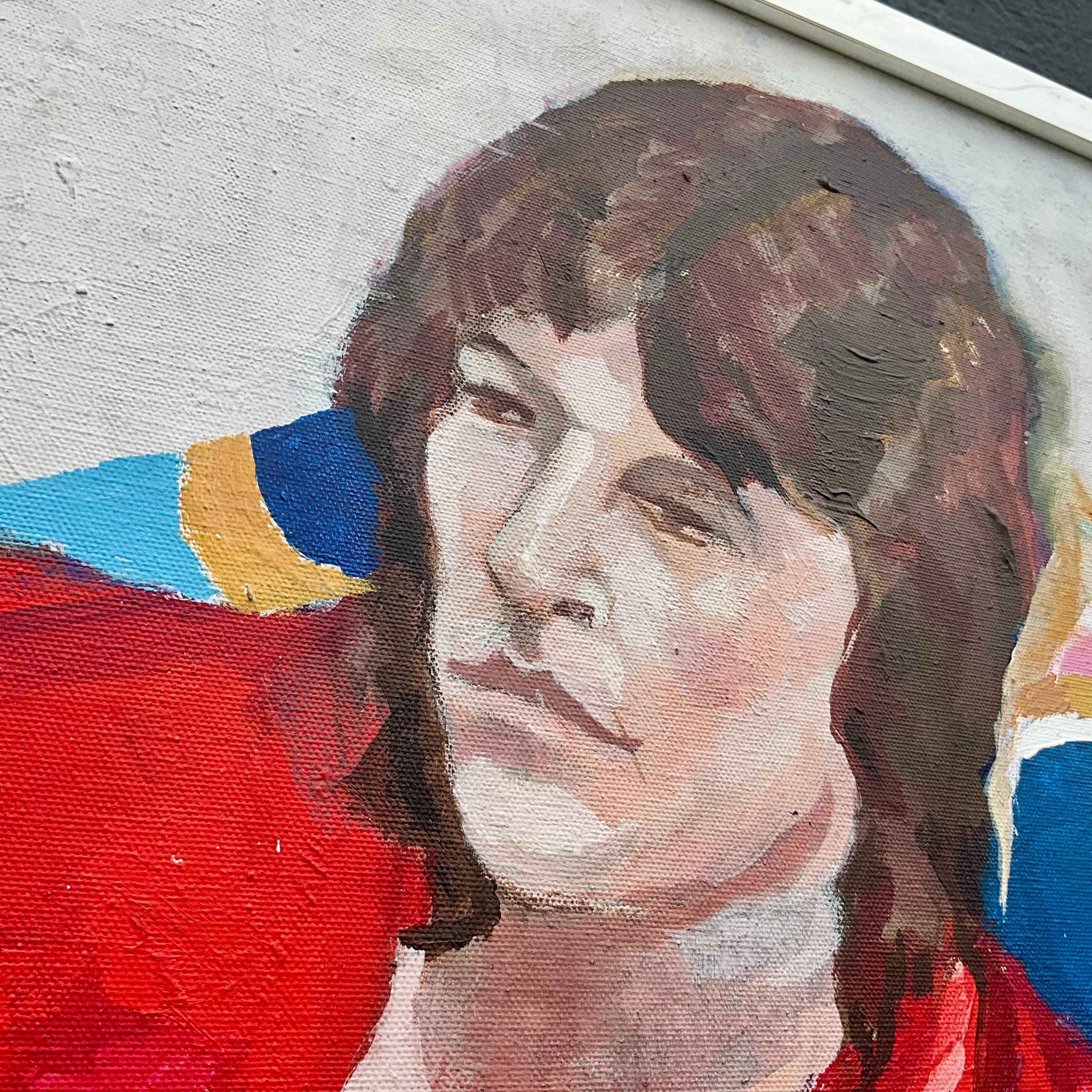 Acrilico d'epoca su tela di E. A. M. Kaufman Signora in rosso In condizioni buone in vendita a West Palm Beach, US