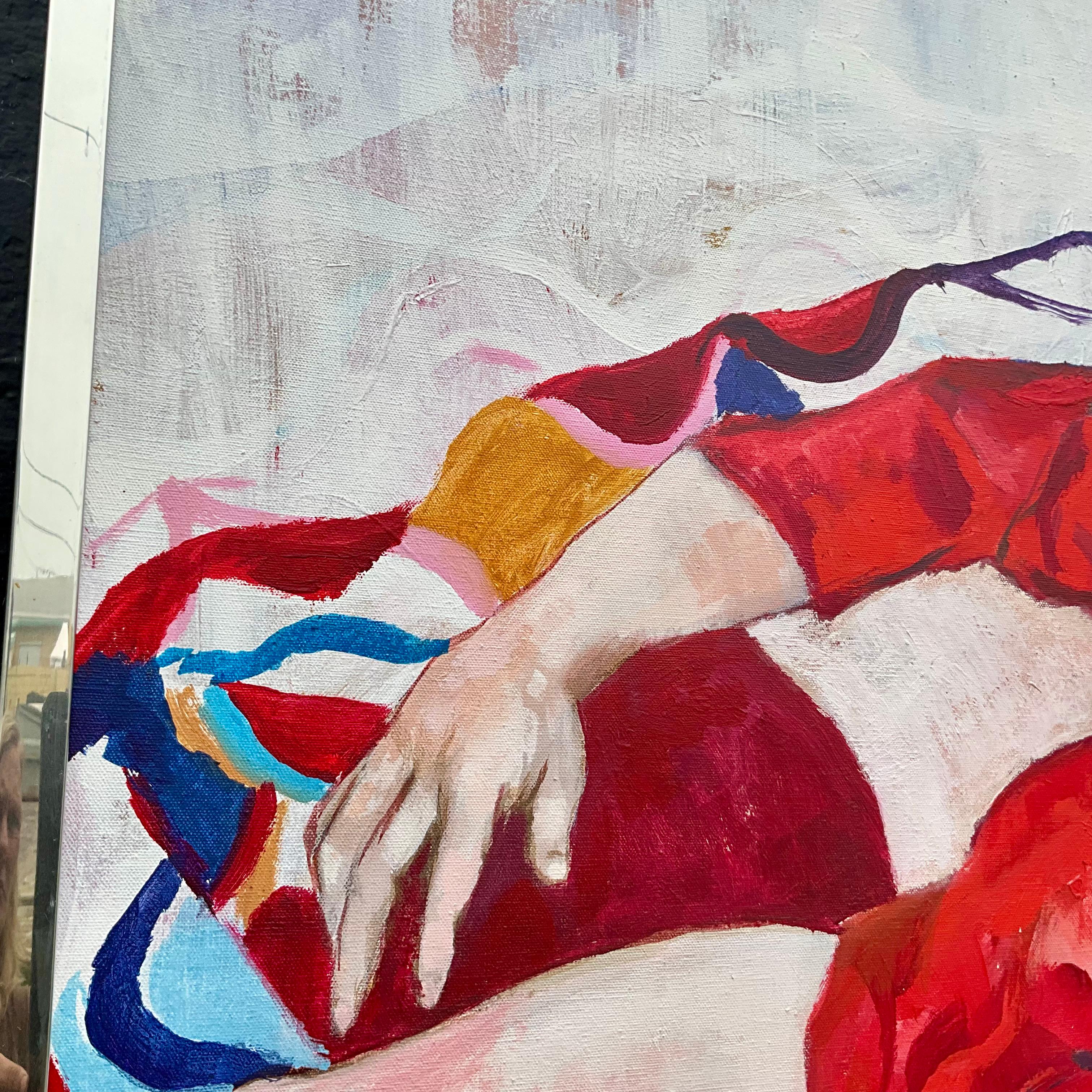 Tela Acrilico d'epoca su tela di E. A. M. Kaufman Signora in rosso in vendita