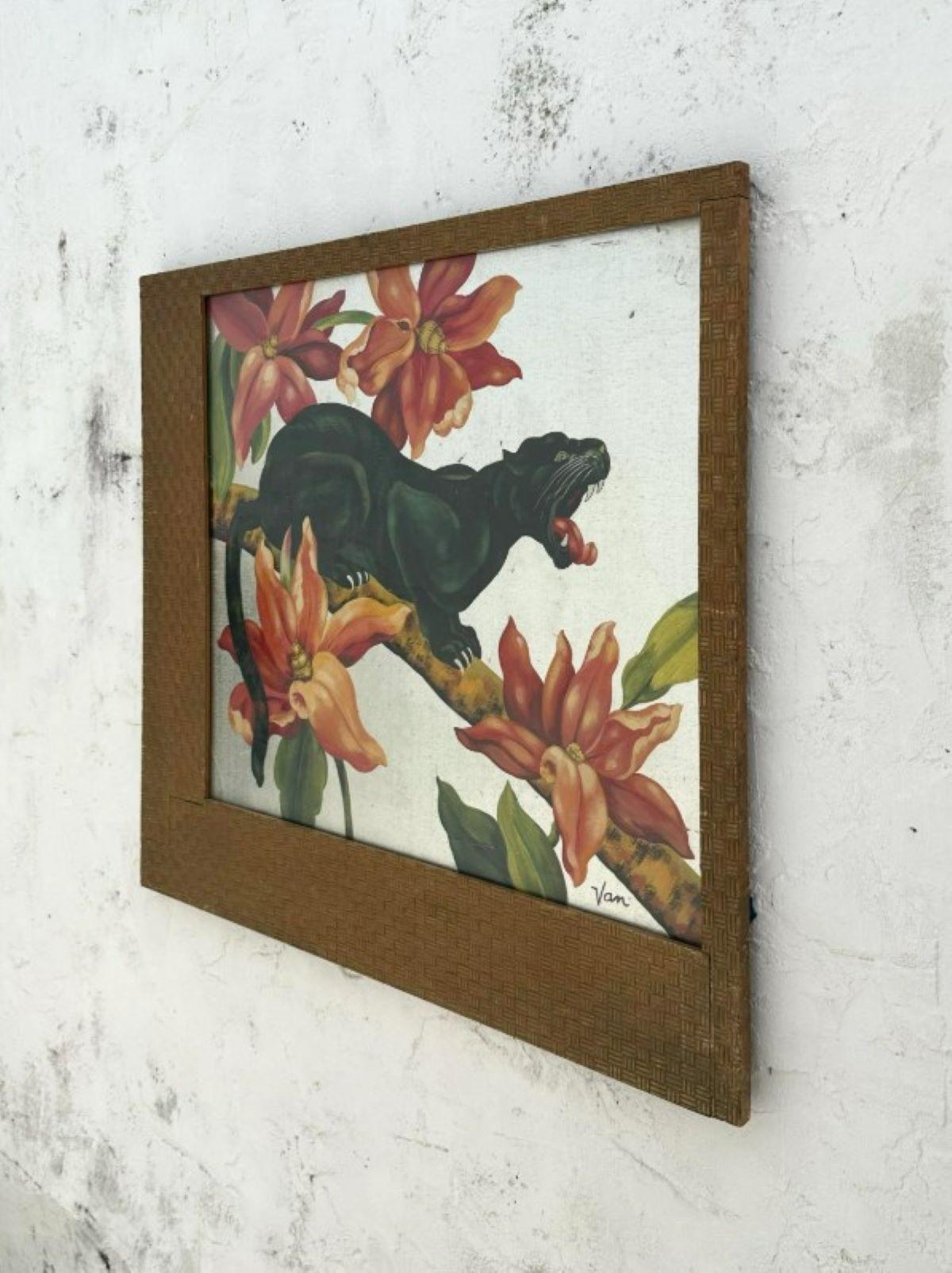 20th Century Vintage Acrylic on Foiled Board of Black Panther For Sale