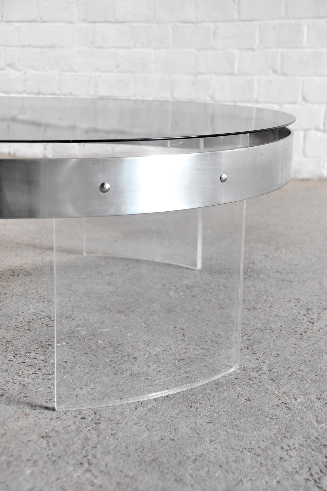 French Vintage Acrylic & Steel Glass Coffee Table, France 1970s For Sale