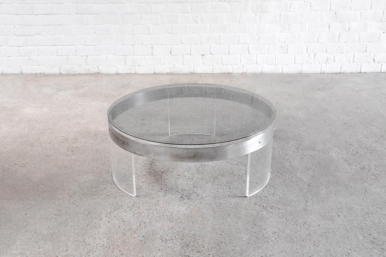 Late 20th Century Vintage Acrylic & Steel Glass Coffee Table, France 1970s For Sale