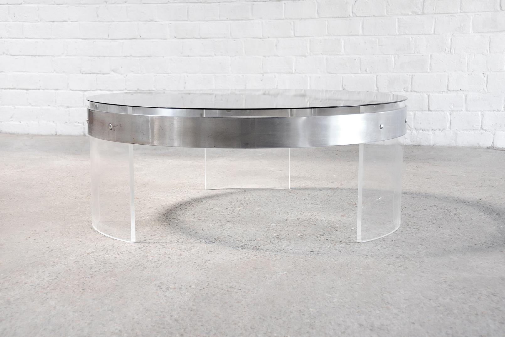 Vintage Acrylic & Steel Glass Coffee Table, France 1970s For Sale 1