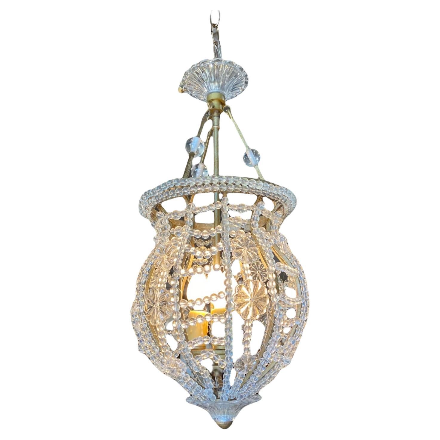 Vintage Acrylic Three Light Beaded Pendant