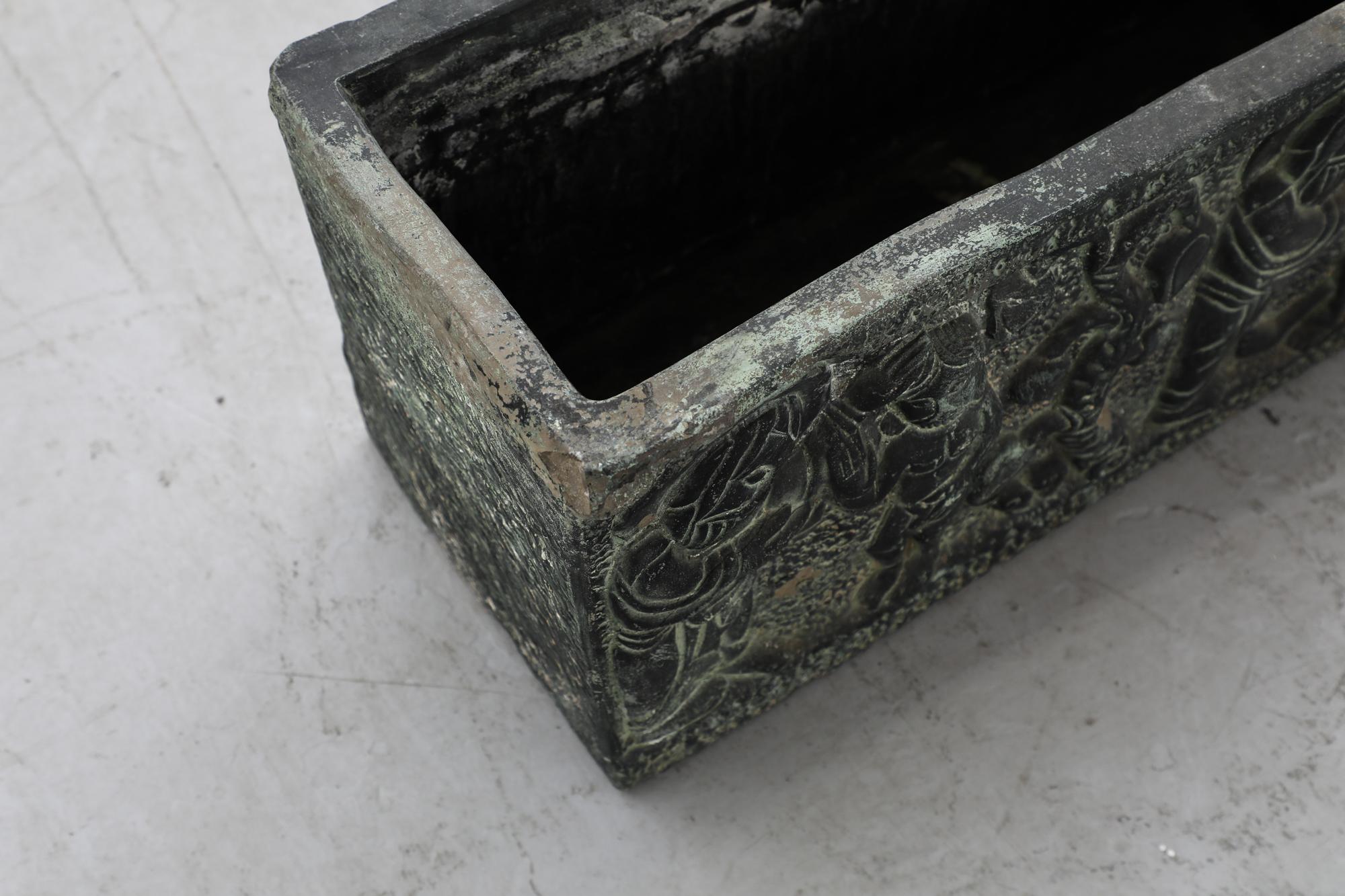 Vintage Adam and Eve Green Engraved Ceramic Planter Box For Sale 10