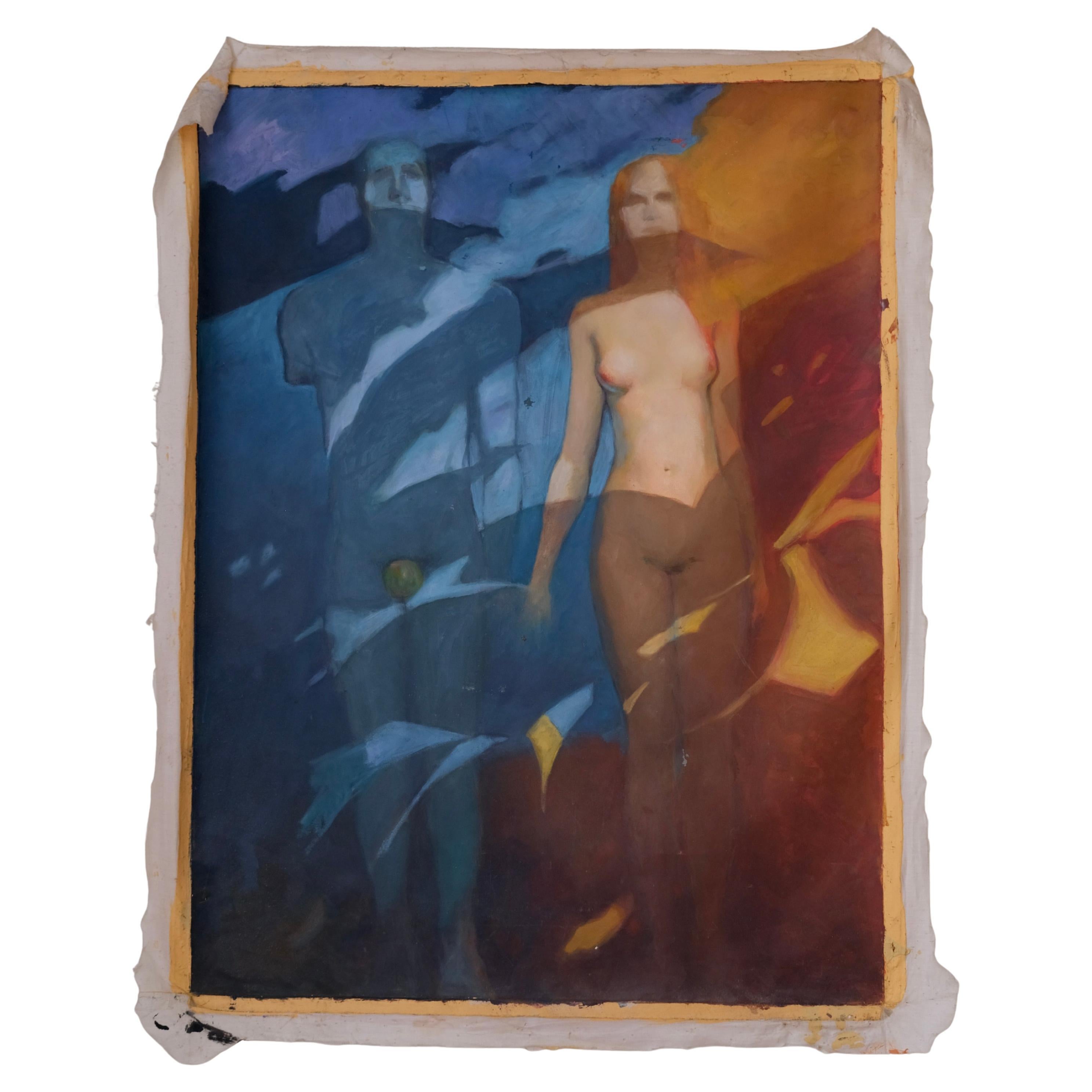 Vintage "Adams et Eve" peinture à l'huile symboliste, Suède