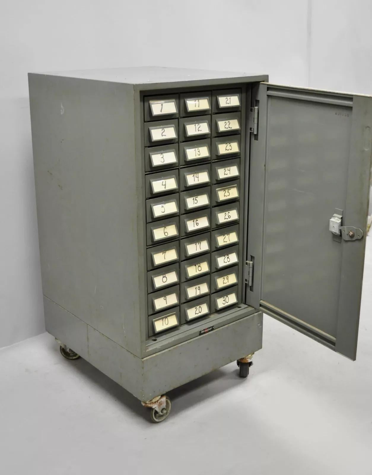 Unknown Vintage Addressograph Industrial Steel Metal 30 Drawer Garage Parts Cabinet For Sale