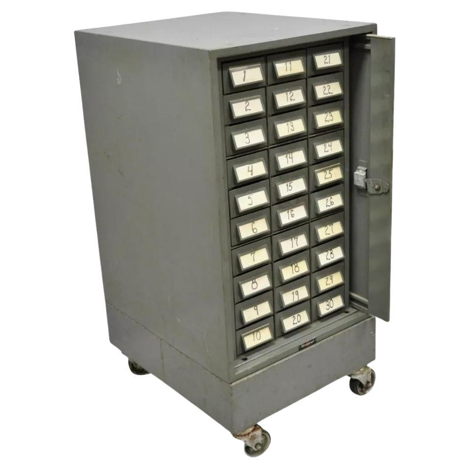 Vintage Addressograph Industrial Steel Metal 30 Drawer Garage Parts Cabinet