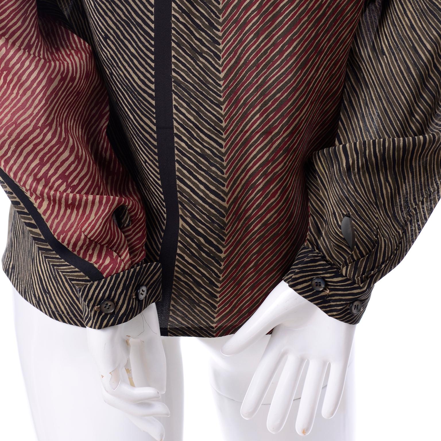 1980s Adele Simpson Blouse and Quilted Jacket 2Pc Ensemble in Abstract ...