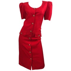 Vestido Vintage Adele Simpson I Magnin Años 80 Talla 10 Lipstick Rojo Lino Rayón Años 90