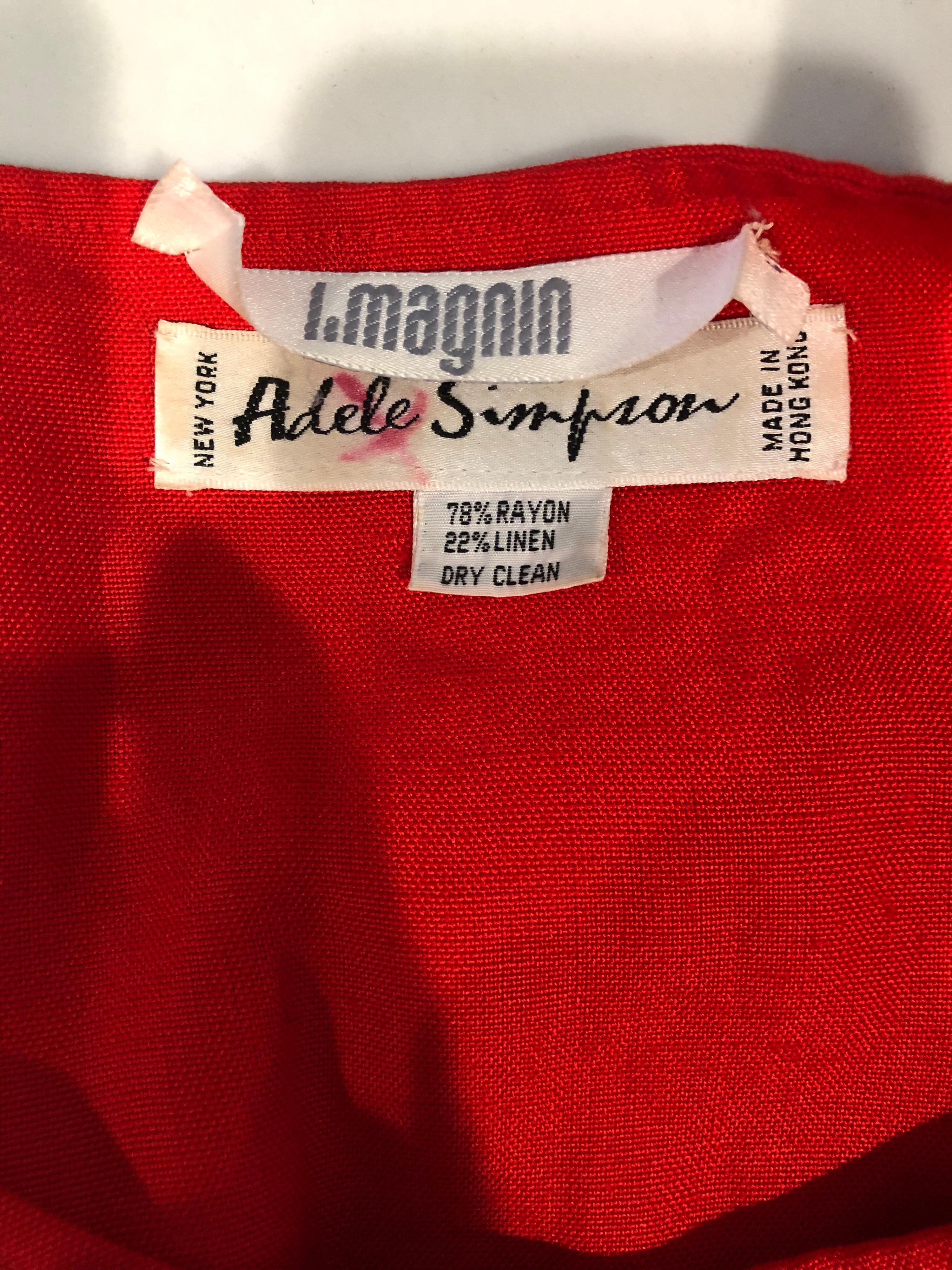 Vintage Adele Simpson I Magnin anni '80 Taglia 10 Rossetto Rosso Lino Rayon 90s Dress in vendita 10