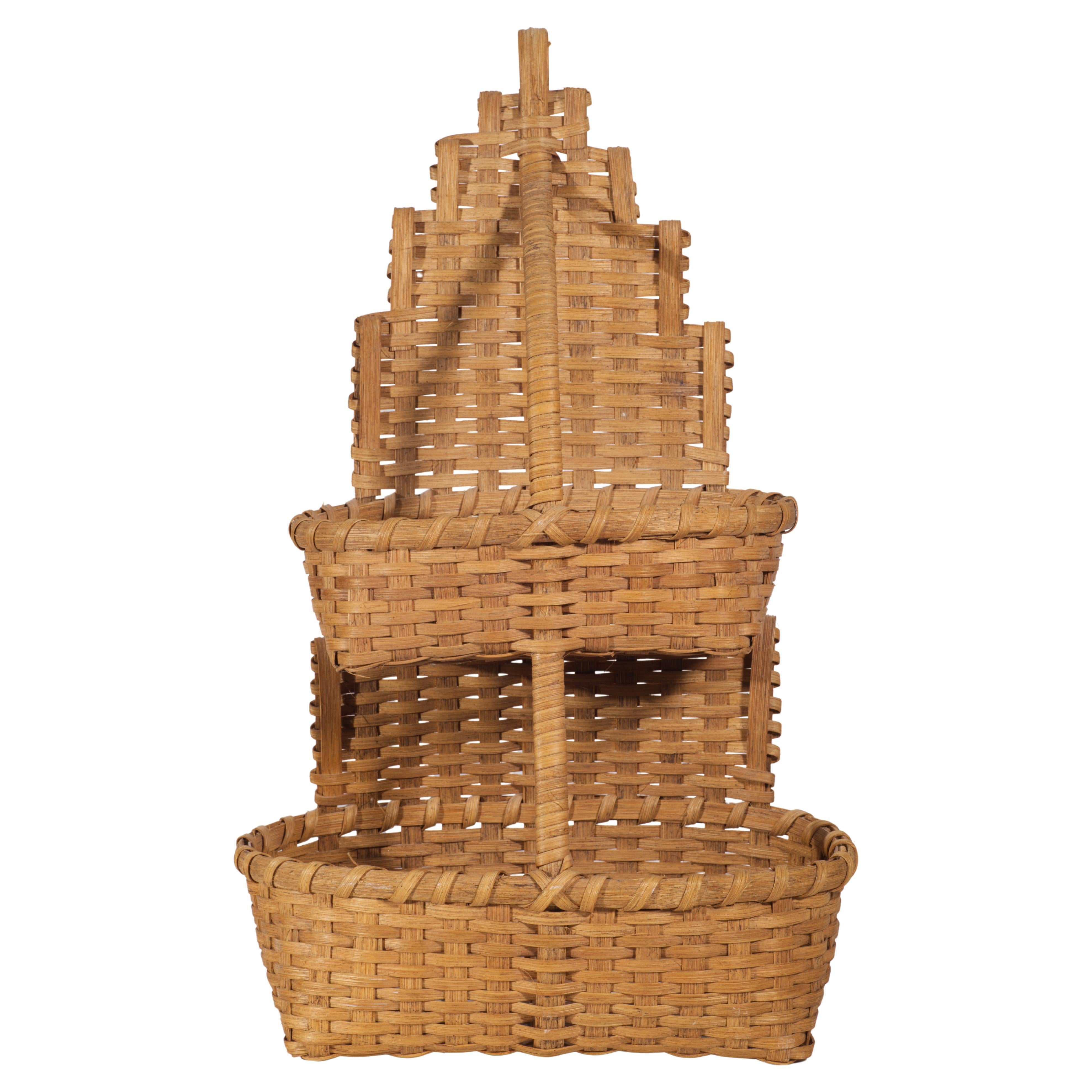 Vintage Adirondack Folk Art Traditional Tiered Storage Basket