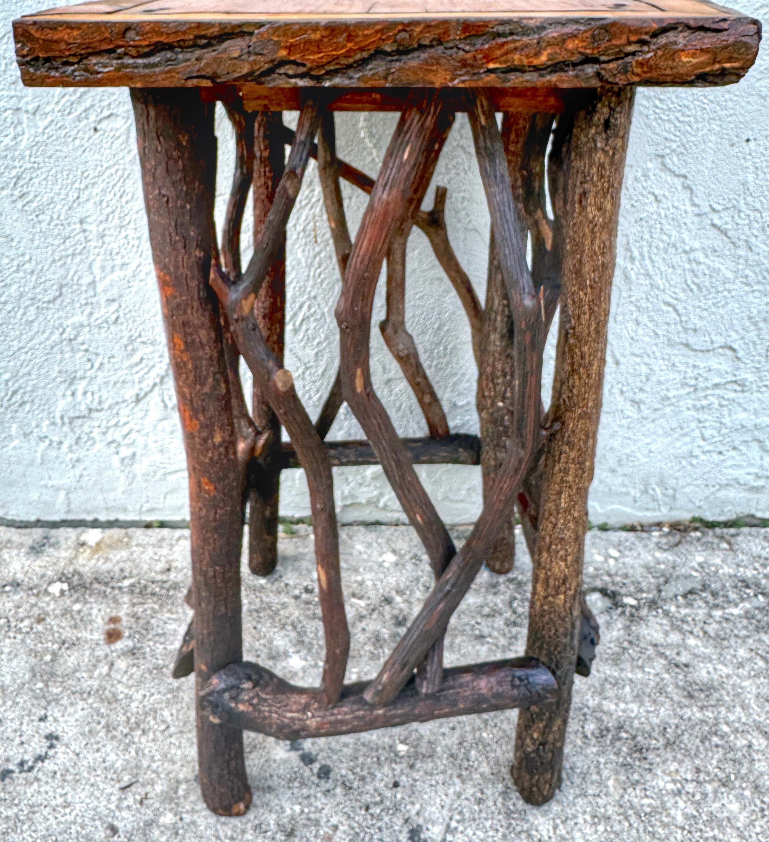 Wood Vintage Adirondack Log & Twig Table/ Pedestal with Pine Top