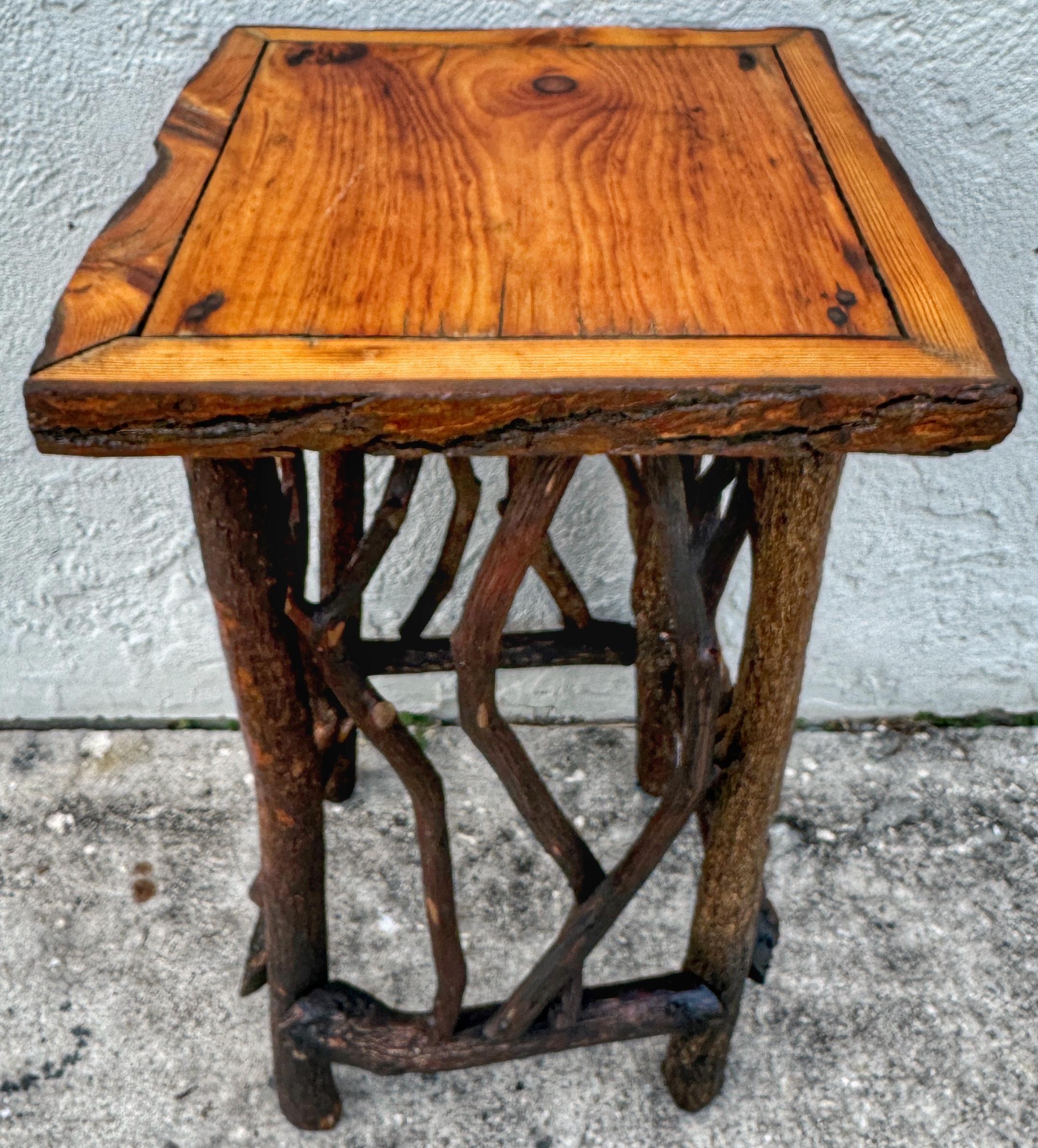 Vintage Adirondack Log & Twig Table/ Pedestal with Pine Top 1