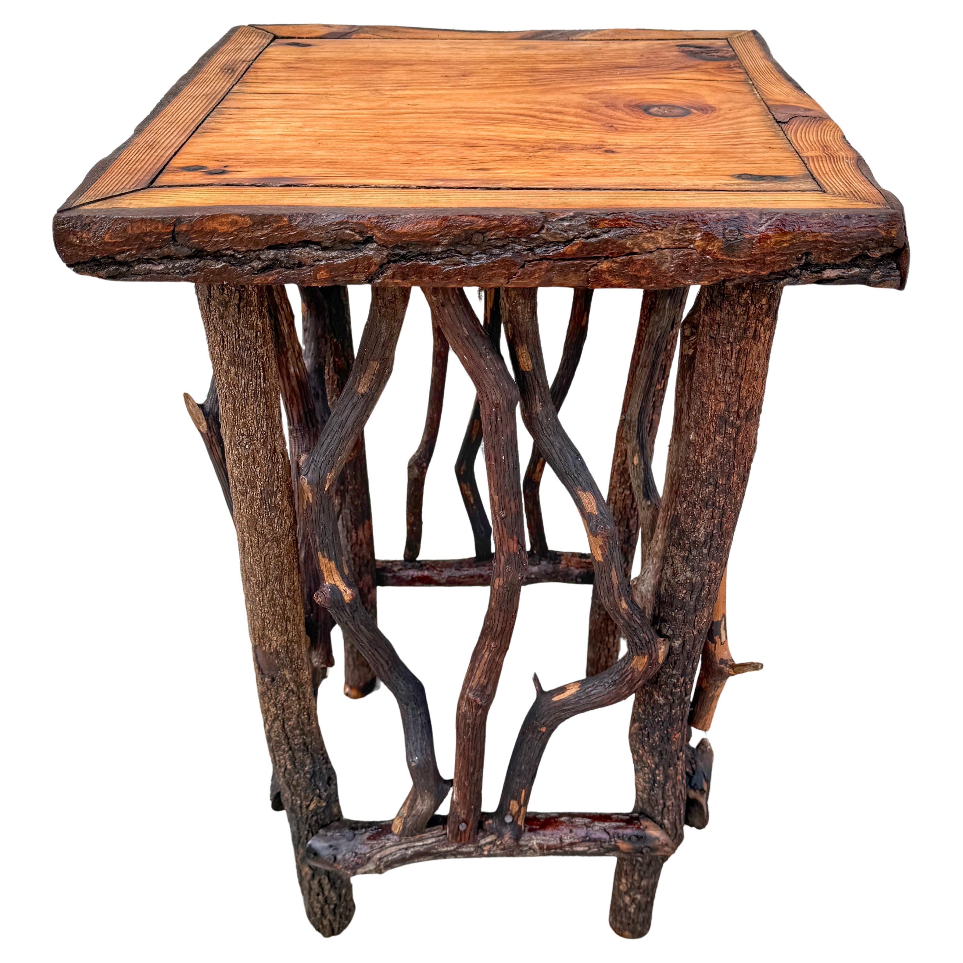 Vintage Adirondack Log & Twig Table/ Pedestal with Pine Top