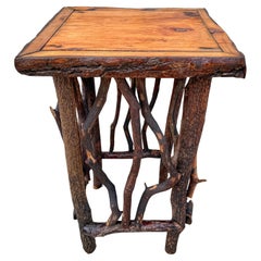 Vintage Adirondack Log & Twig Table/ Pedestal with Pine Top