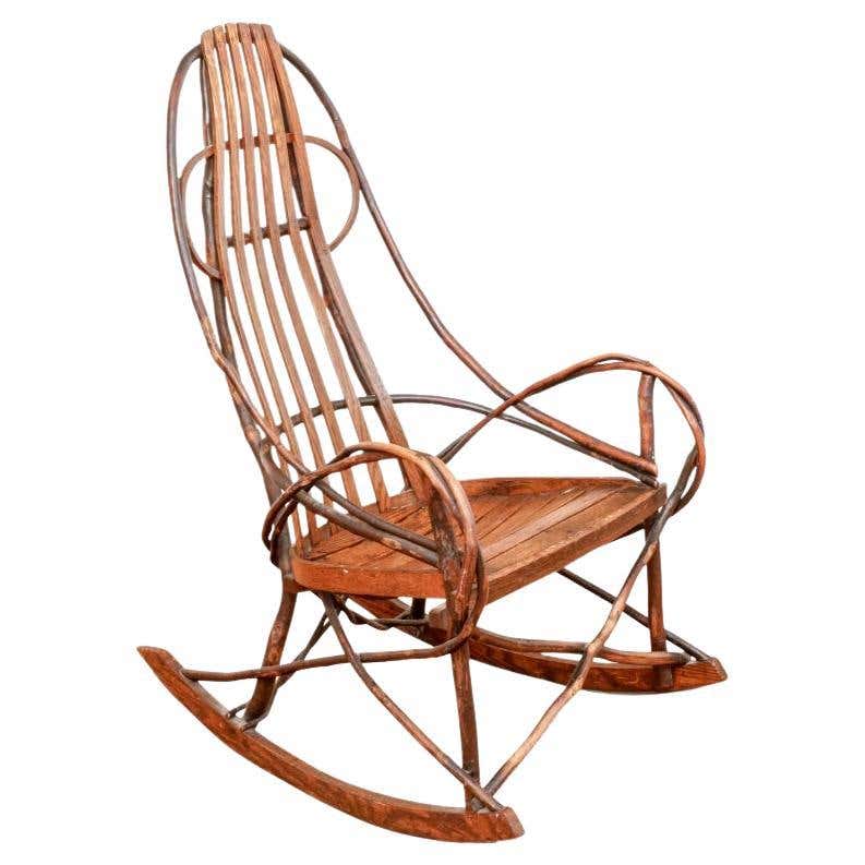 Vintage Adirondack Old Hickory Style Tree Branch Wood Frame Rattan ...