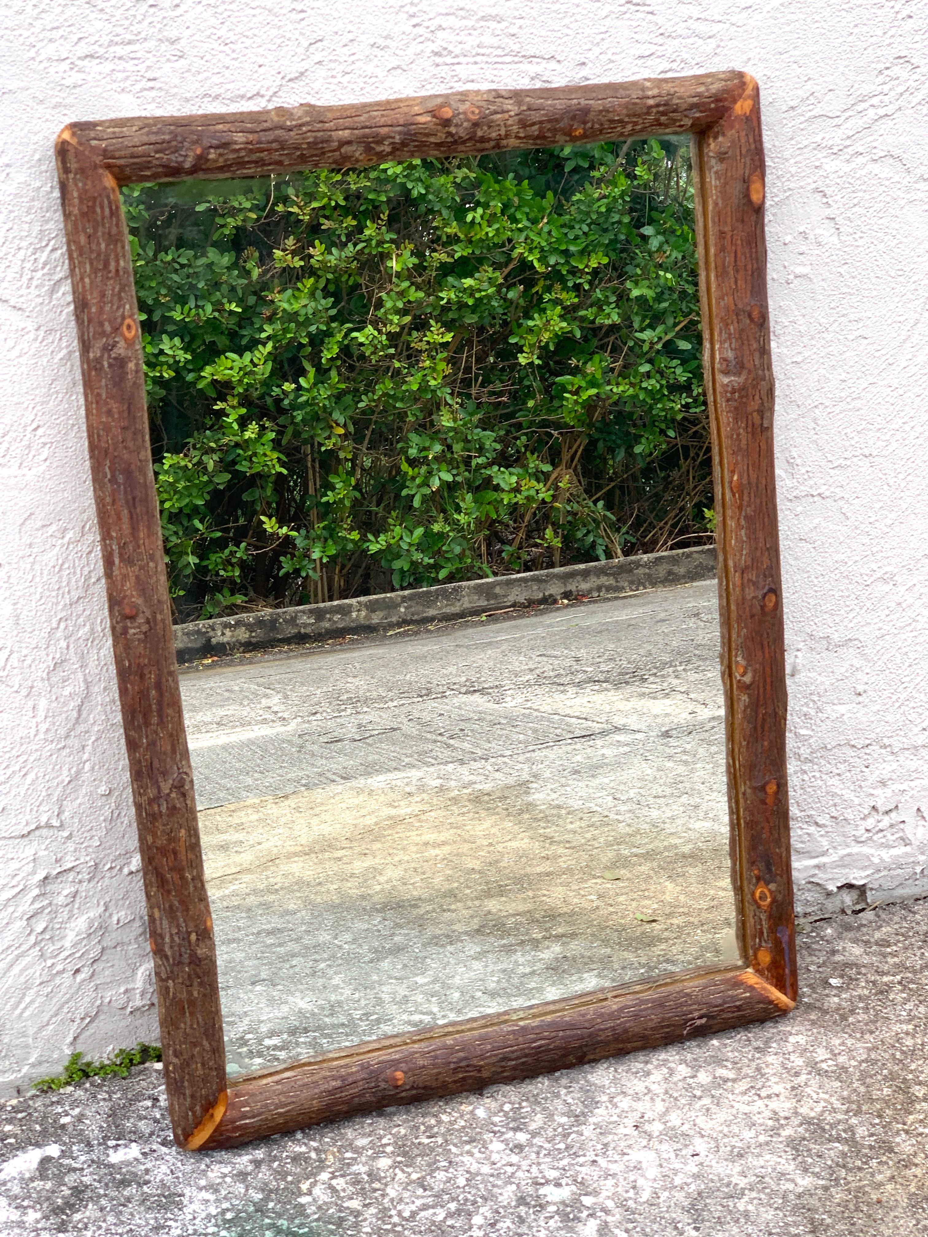 Vintage Adirondack timber mirror, by Old Hickory, with 22.5