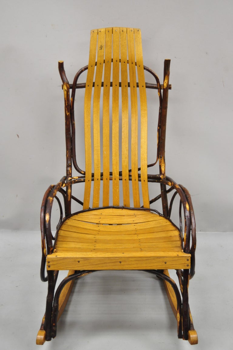 Vintage Adirondack Tree Branch Twig Arts and Crafts Primitive Rocker Rocking Chair For Sale at