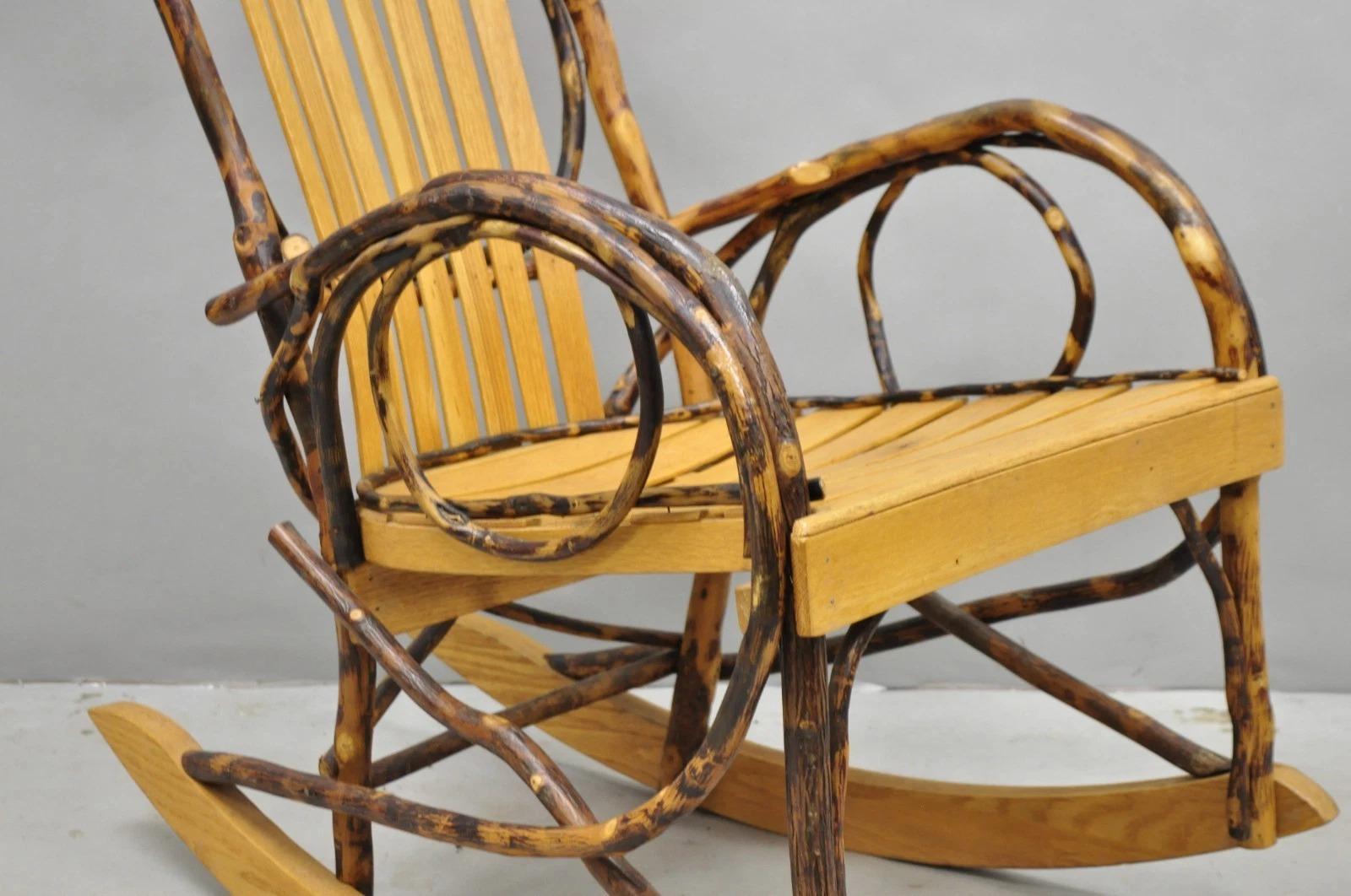 Arts and Crafts Vintage Adirondack Tree Branch Twig Arts & Crafts Primitive Rocker Rocking Chair en vente