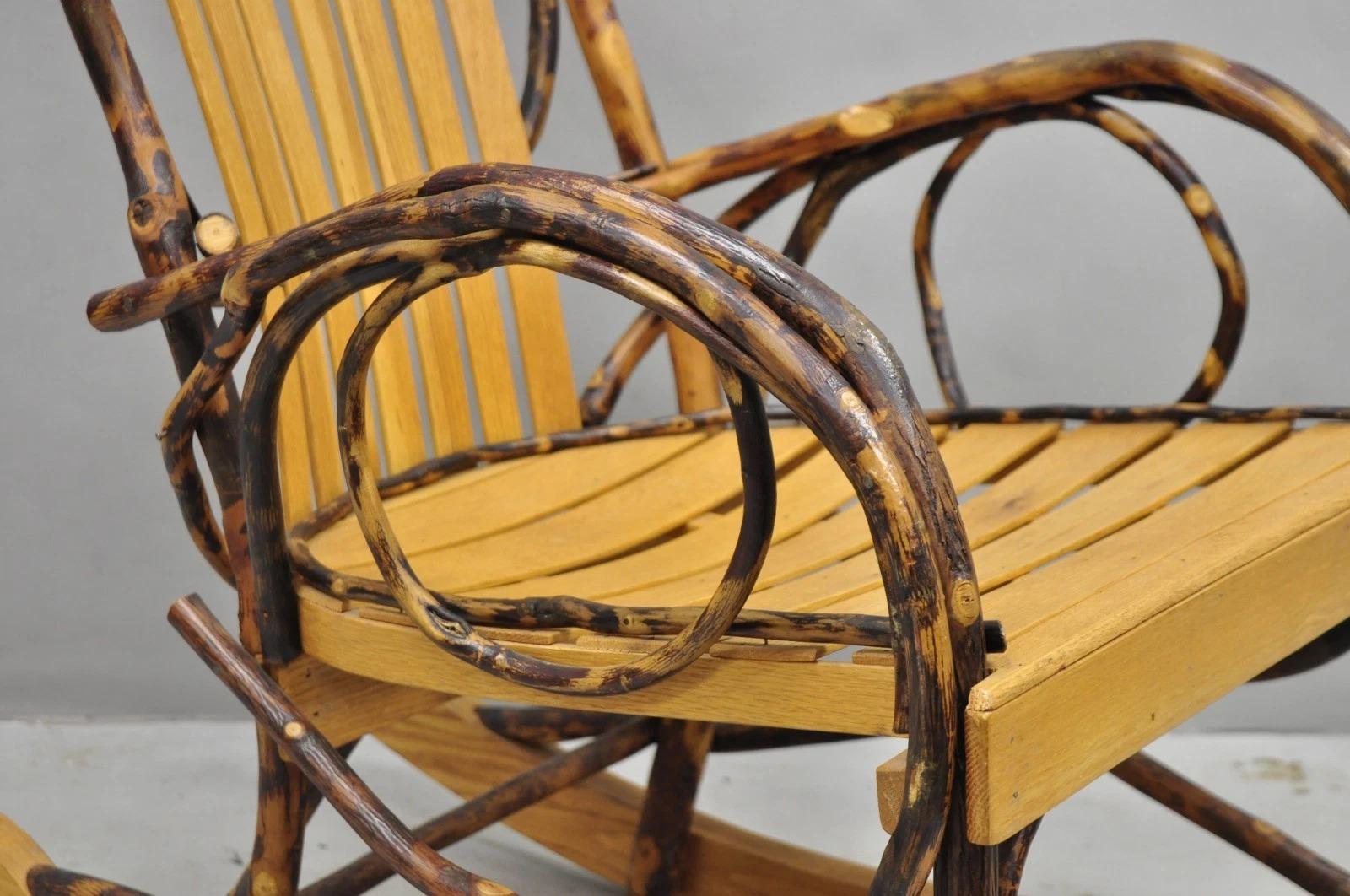 Bois Vintage Adirondack Tree Branch Twig Arts & Crafts Primitive Rocker Rocking Chair en vente