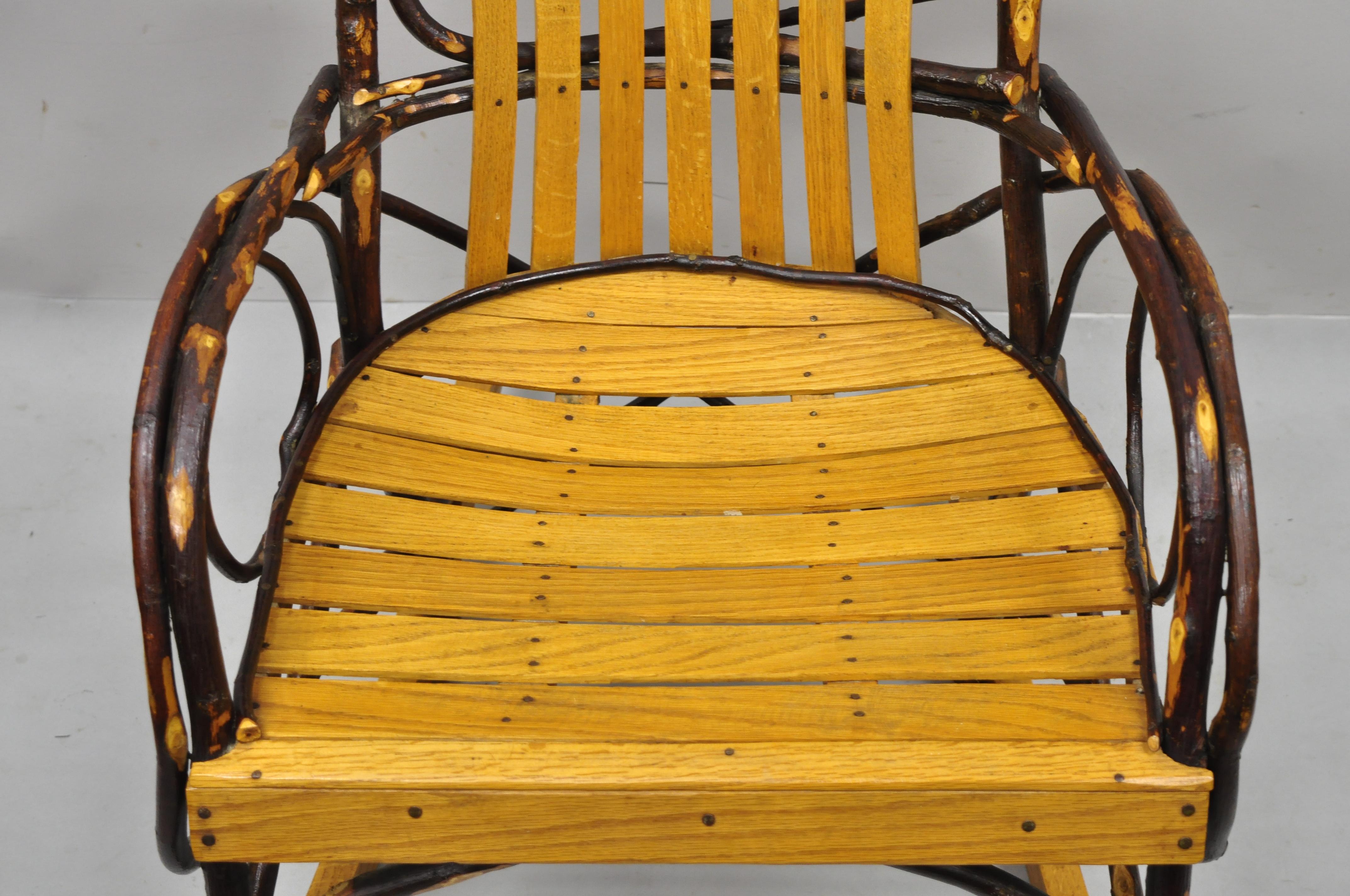 Wood Vintage Adirondack Tree Branch Twig Arts & Crafts Primitive Rocker Rocking Chair For Sale
