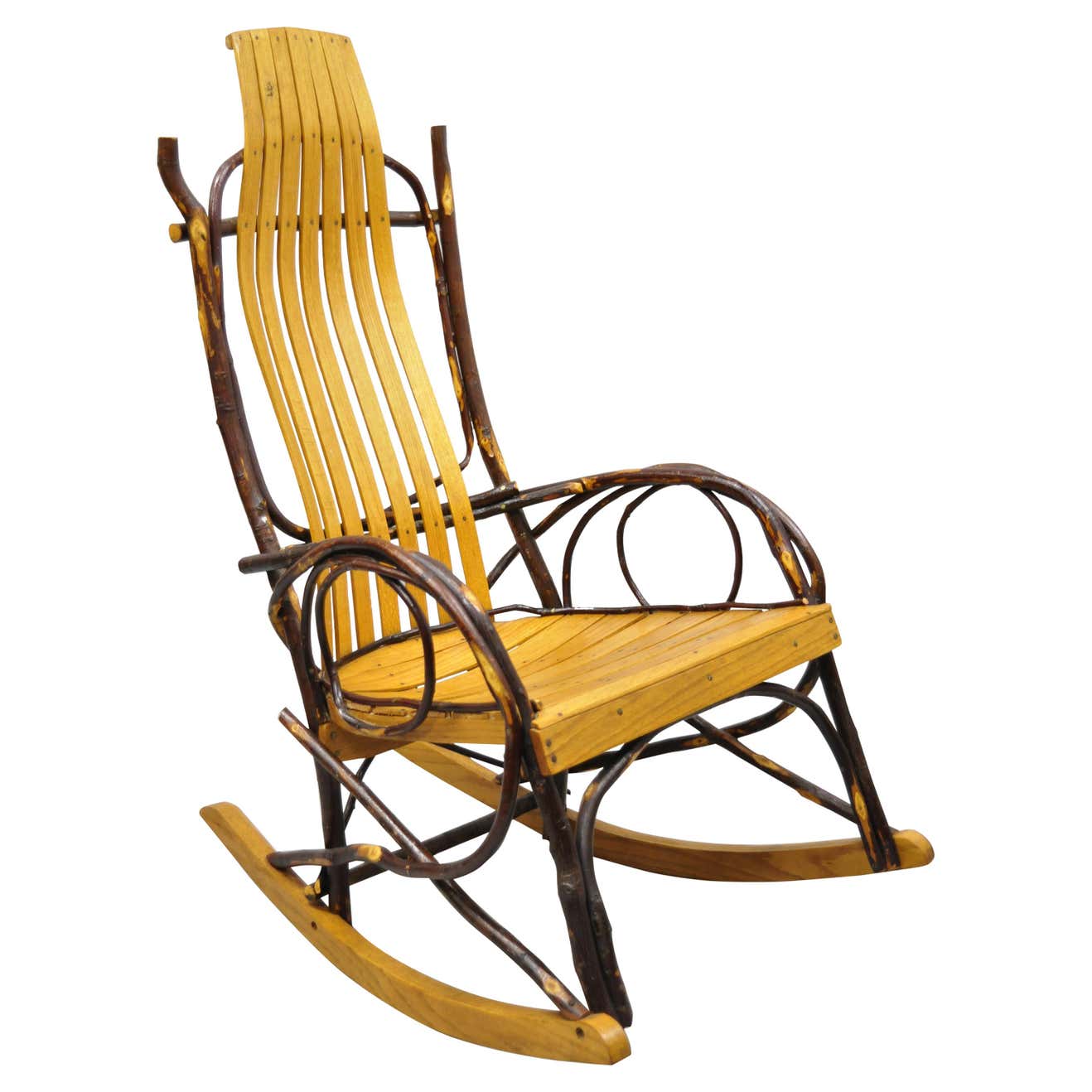 Tree Pattern Rocker Recliner Vintage Adirondack Tree Branch Twig Arts and Crafts Primitive Rocker ...