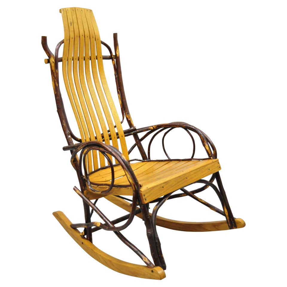 Antique Arts and Crafts Mission Oak Ladder Back Hip Rail Rocker Rocking ...