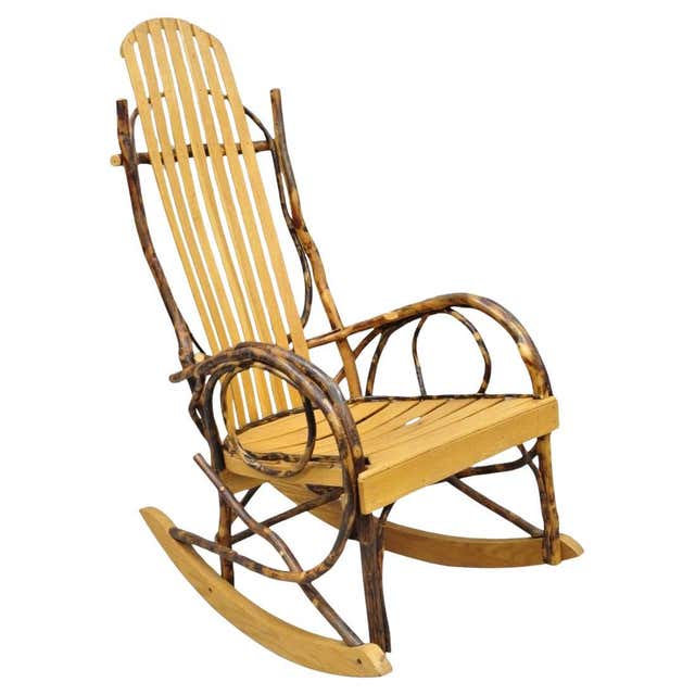 American Primitive Rustic Oak Wood Rush Seat Rocking Chair by Cracker ...
