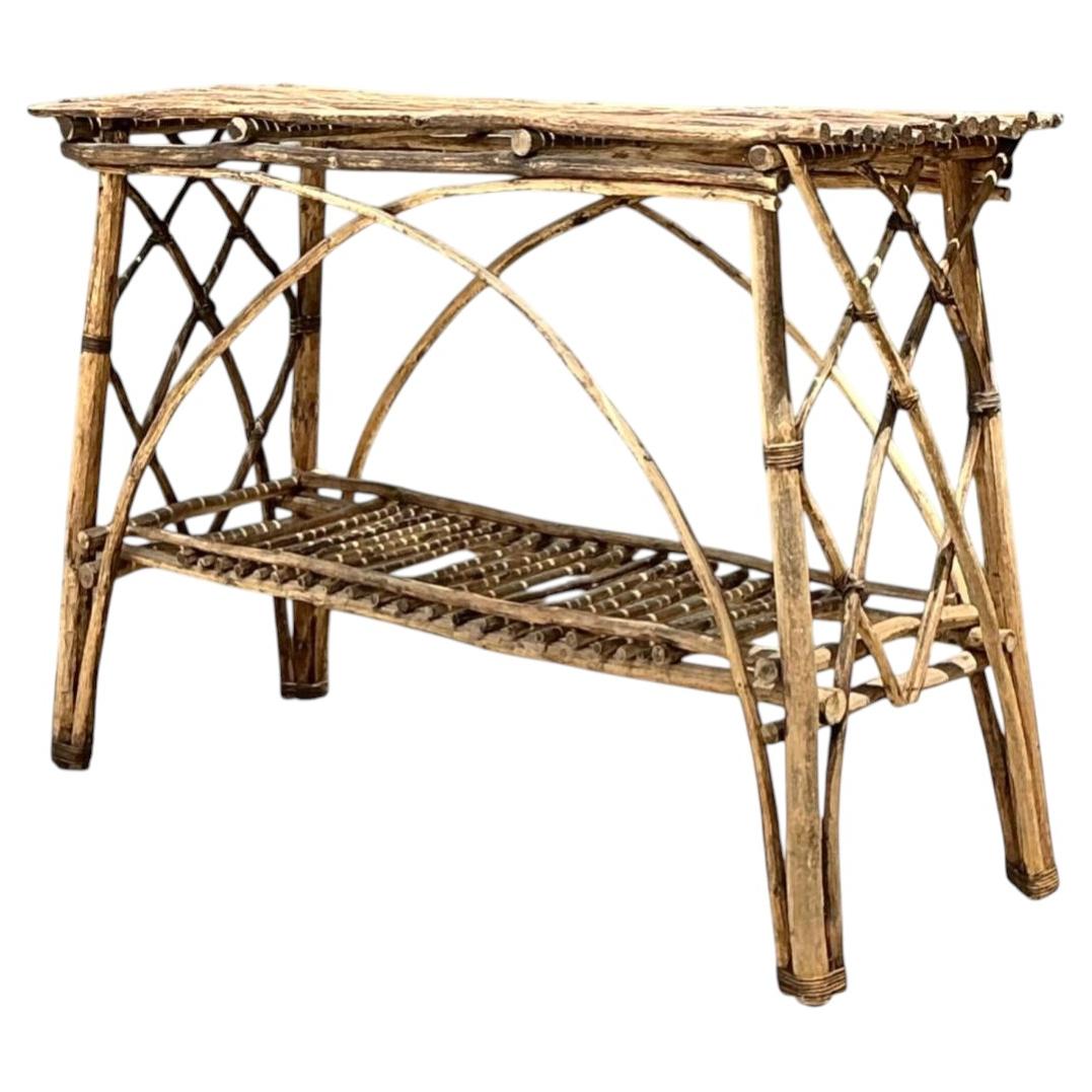 Vintage Adirondack Wood Console Table For Sale